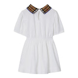 Burberry Abito Mezza Manica Tinta Unita con Colletto In Contrasto per Bambina 8073165 BIANCO BURBERRY 