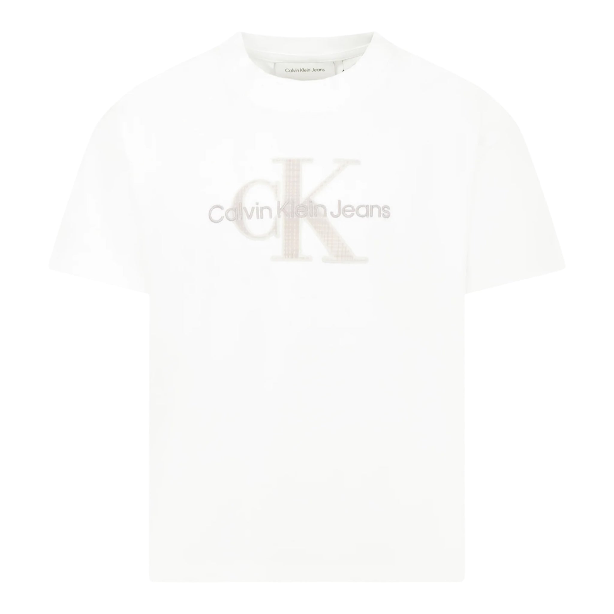 Calvin Klein T-Shirt Girocollo Tinta Unita con Stampa per Bambino IBO2359J01 BIANCO CALVIN KLEIN 