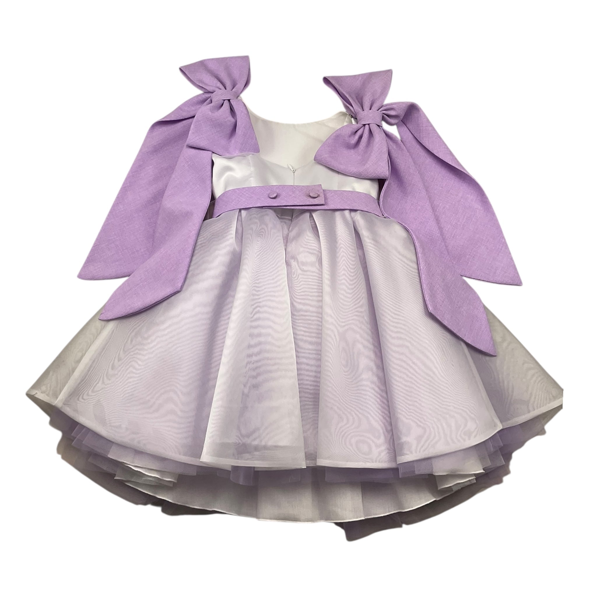 Colori Chiari Abito Giromanica Cerimoniale Bicolore con Fiocchi In Contrasto per Bambina FB107653J BIANCO COLORI CHIARI 