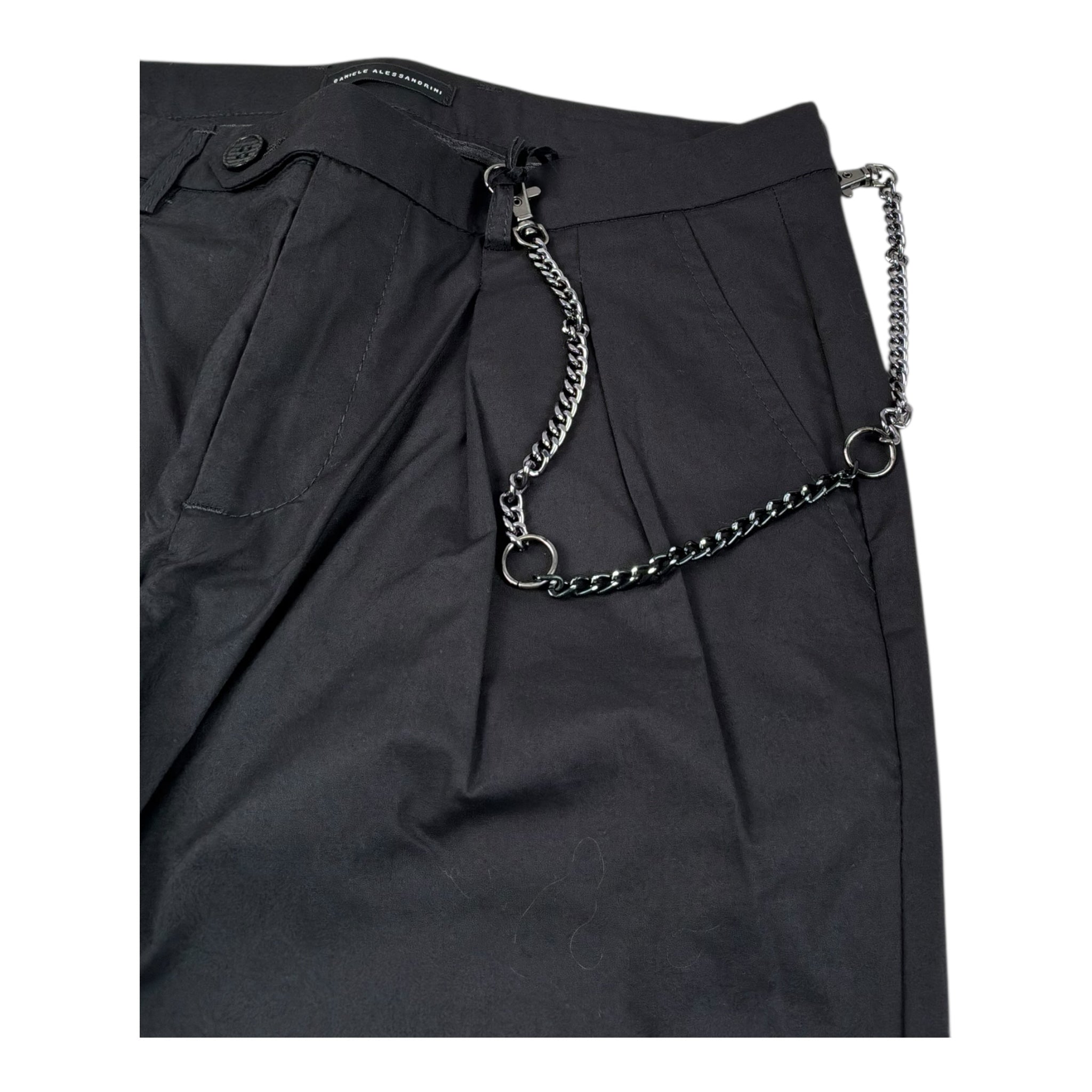 Daniele Alessandrini Pantalone Tinta Unita con Girovita Regolabile con Catena per Bambino 1235P11722 NERO DANIELE ALESSANDRINI 