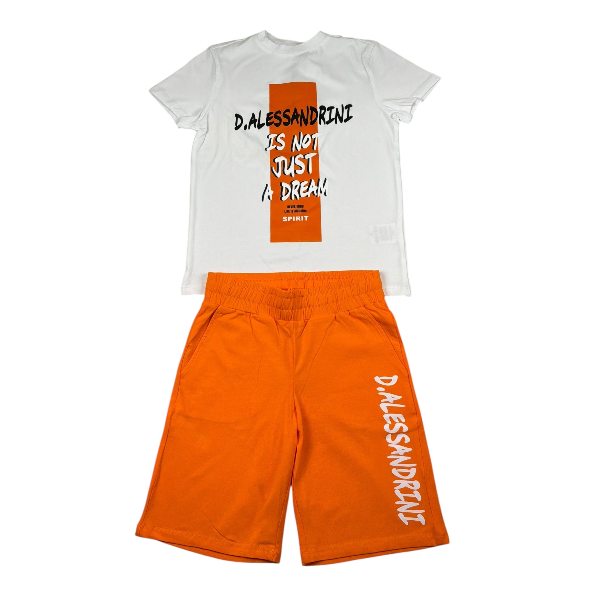 Daniele Alessandrini Completo 2 Pezzi T-Shirt-Bermuda Bicolore per Bambino 1236K00355 BIANCO/ARANCIONE DANIELE ALESSANDRINI 