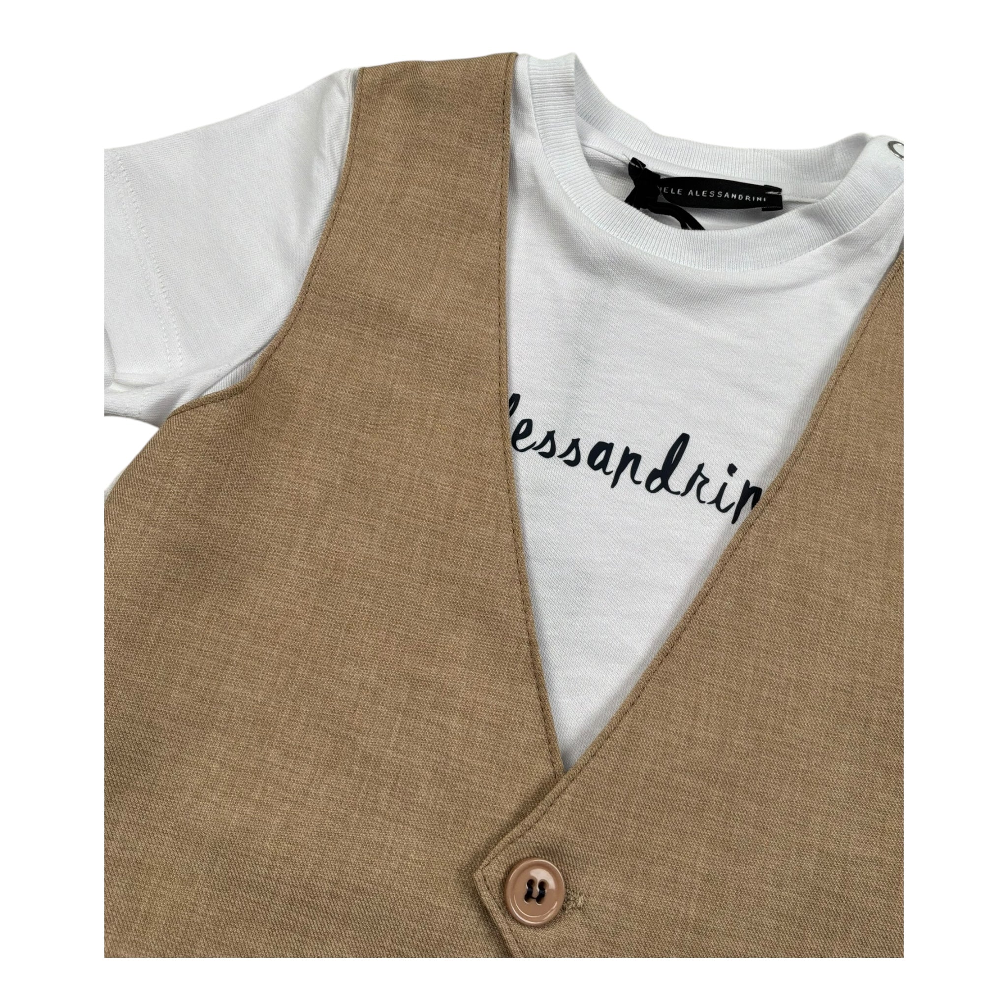 Daniele Alessandrini T-Shirt Girocollo Tinta Unita con Finto Gilet per Bambino 1296M00073J BIANCO DANIELE ALESSANDRINI 