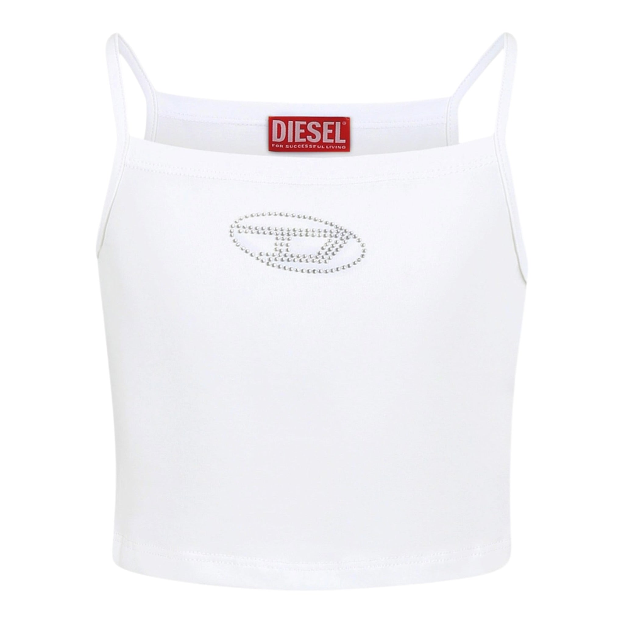 Diesel Canotta Bretelline Tinta Unita con Stampa Brillantinata per Bambina J02201XX BIANCO DIESEL 
