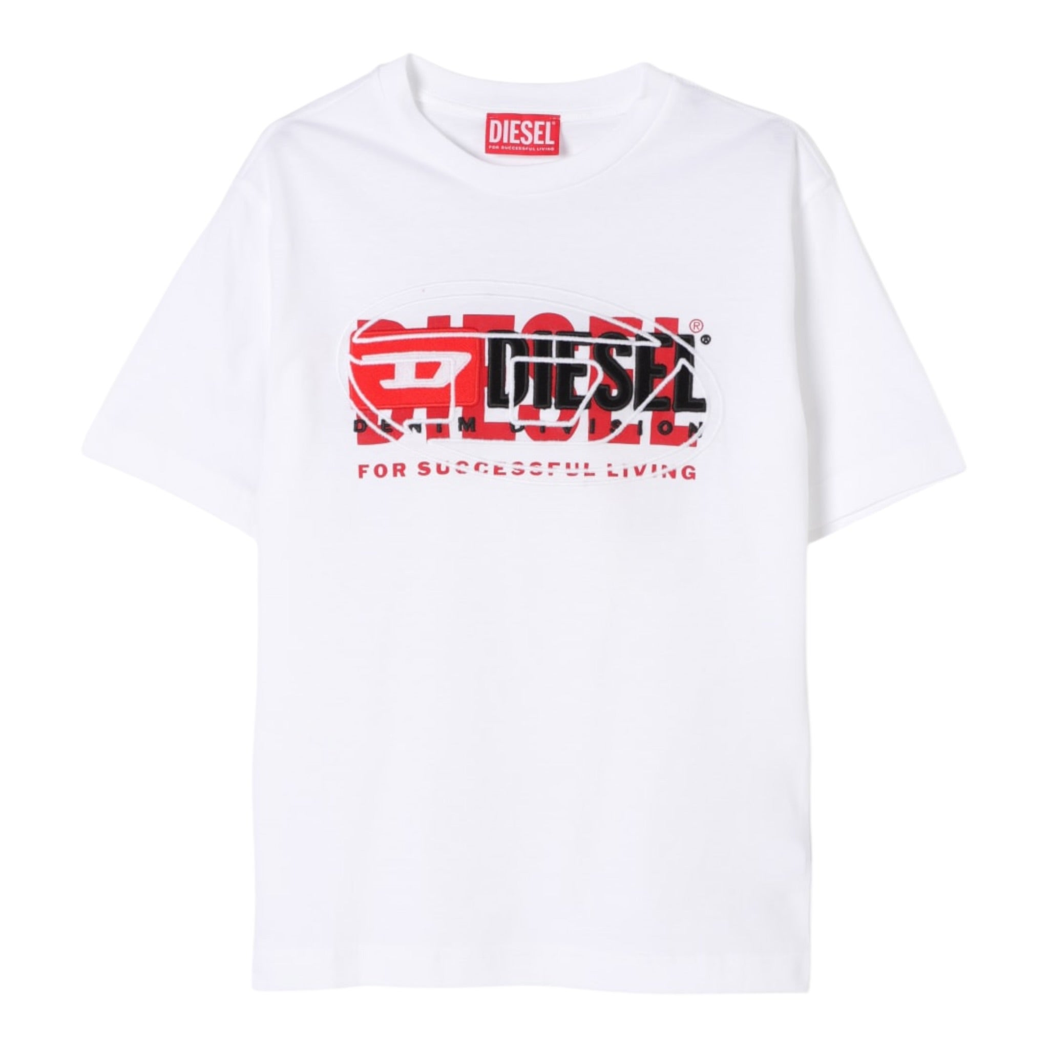 Diesel T-Shirt Girocollo Tinta Unita con Logo per Bambino J02251 BIANCO DIESEL 