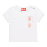 Diesel T-Shirt Girocollo Tinta Unita con Ricami per Bambina K00636 BIANCO DIESEL 