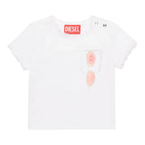Diesel T-Shirt Girocollo Tinta Unita con Ricami per Bambina K00636 BIANCO DIESEL 