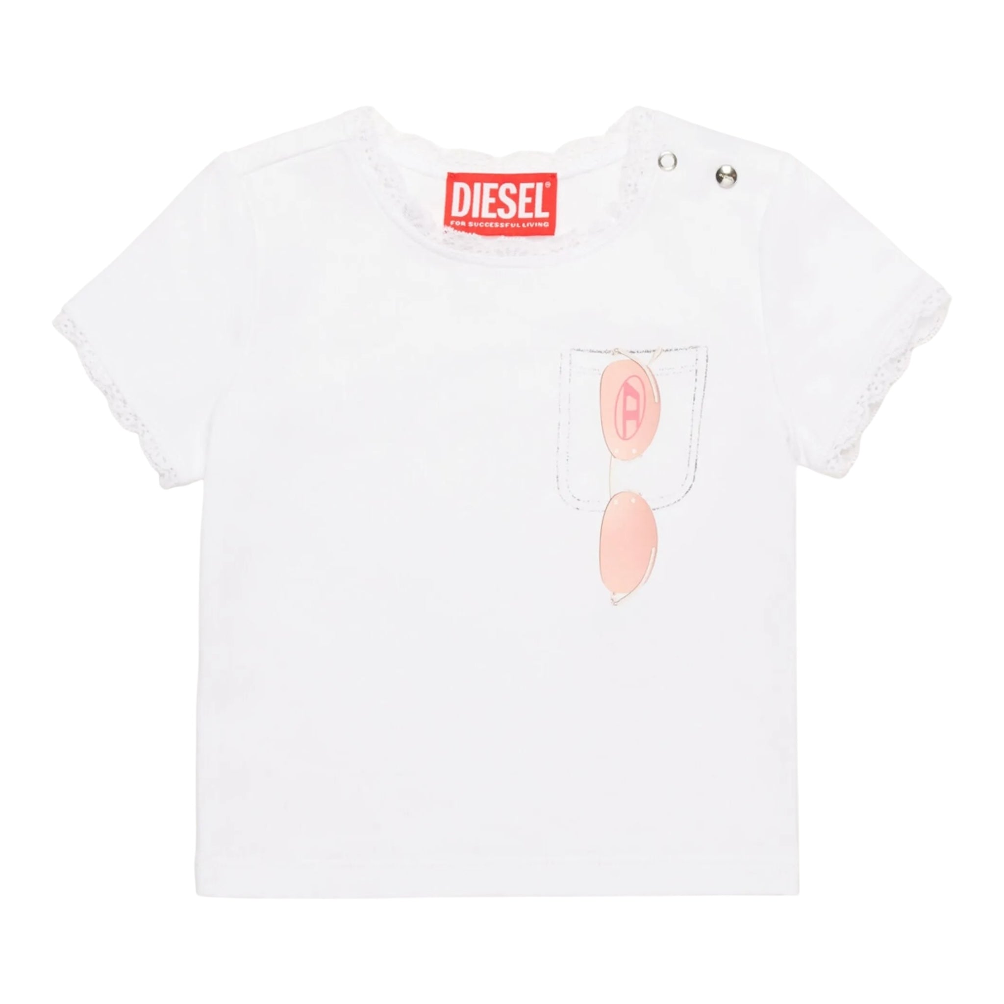 Diesel T-Shirt Girocollo Tinta Unita con Ricami per Bambina K00636 BIANCO DIESEL 