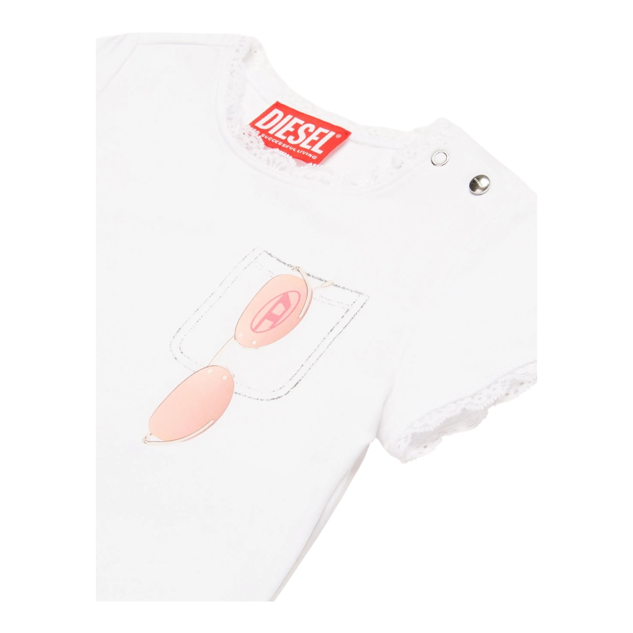 Diesel T-Shirt Girocollo Tinta Unita con Ricami per Neonata K00636N BIANCO DIESEL 