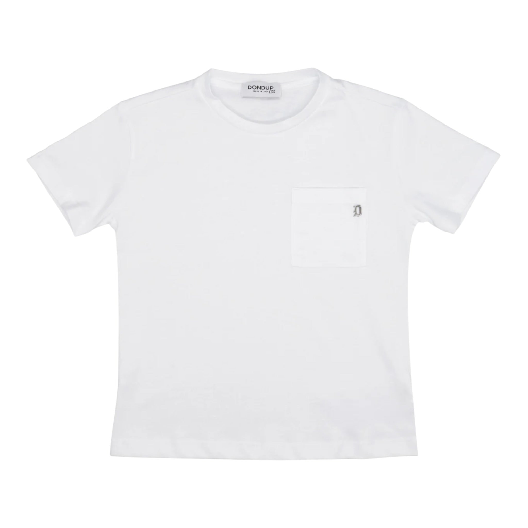 Dondup T-Shirt Girocollo Tinta Unita con Taschino per Bambino DMTS039 BIANCO DONDUP 