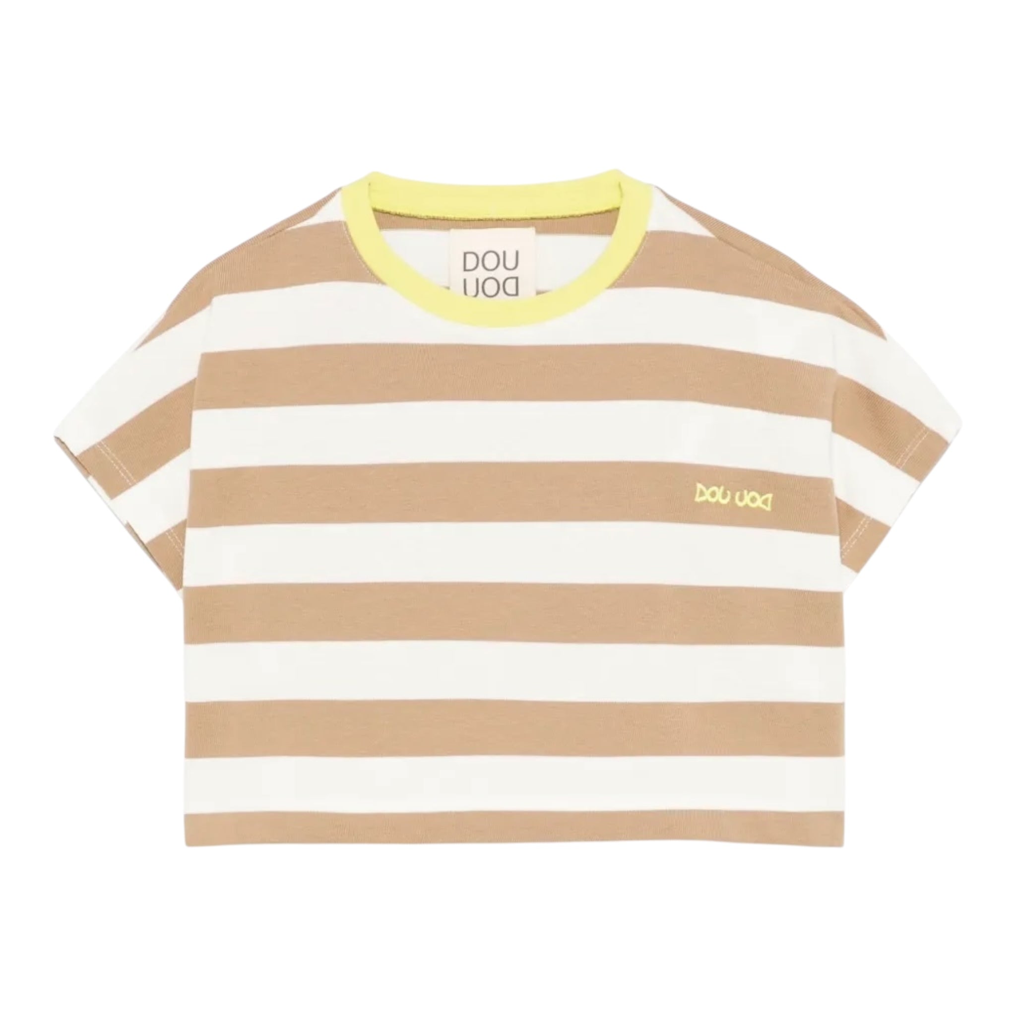 Dou Dou T-Shirt Girocollo Bicolore con Fantasia A Righe per Bambina DW8A21X PANNA/BEIGE DOU DOU 