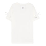Dou Dou T-Shirt Girocollo Tinta Unita con Applicazioni Fiocchi per Bambina DW8A31 BIANCO DOU DOU 