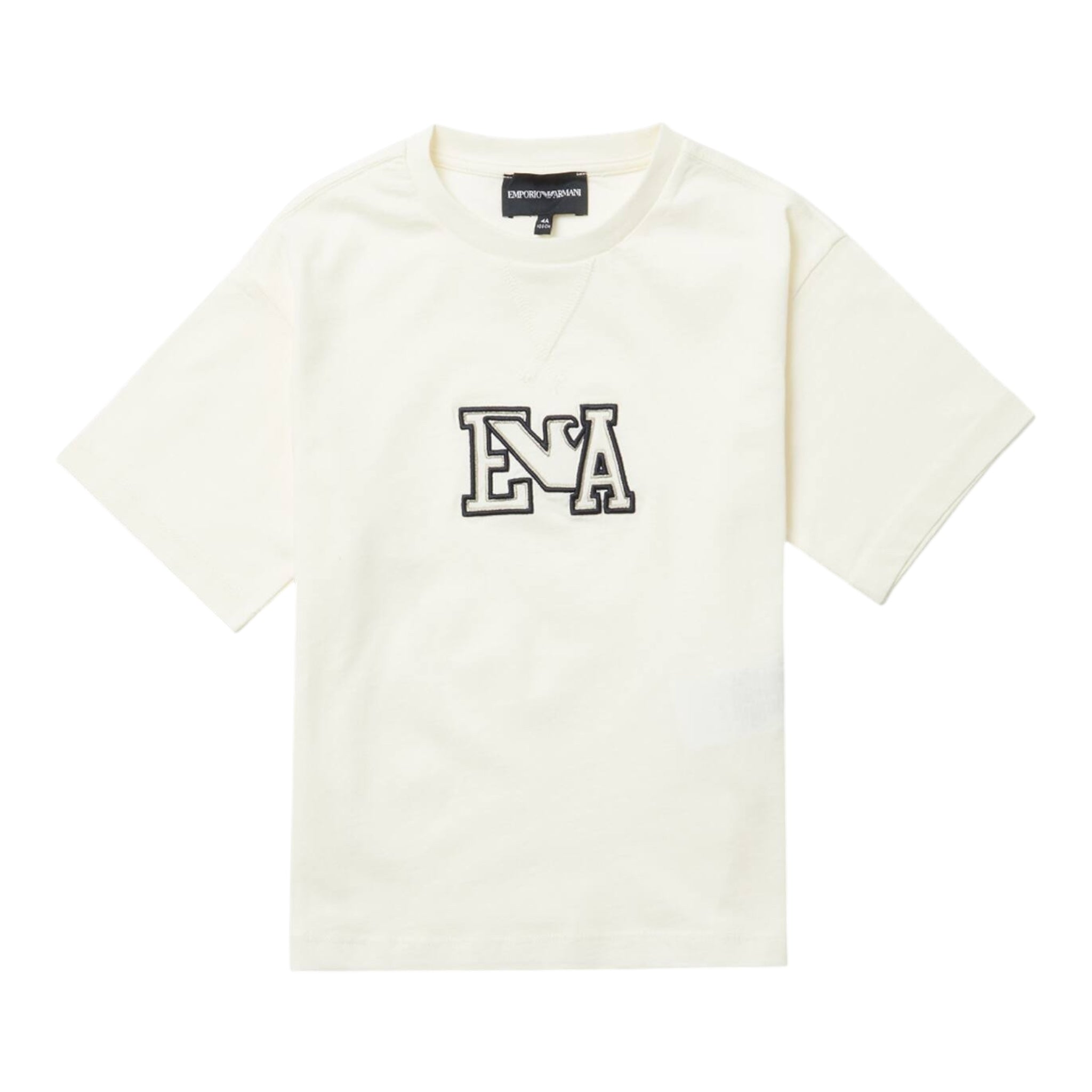 Emporio Armani T-Shirt Girocollo Tinta Unita con Logo per Bambina 3D4TJ6 PANNA EMPORIO ARMANI 