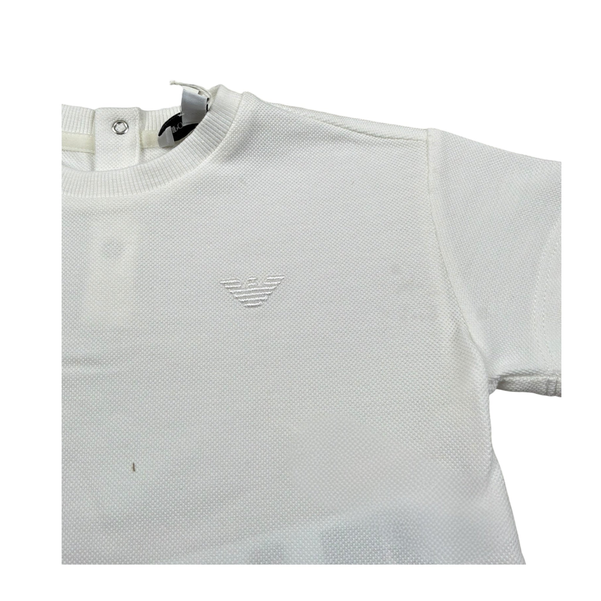 Emporio Armani T-Shirt Girocollo Tinta Unita con Logo per Neonato EB000375 PANNA EMPORIO ARMANI 