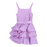 Fun & Fun Abito Bretelline Tinta Unita con Cintura per Bambina FNCJJP16377 GLICINE FUN & FUN 