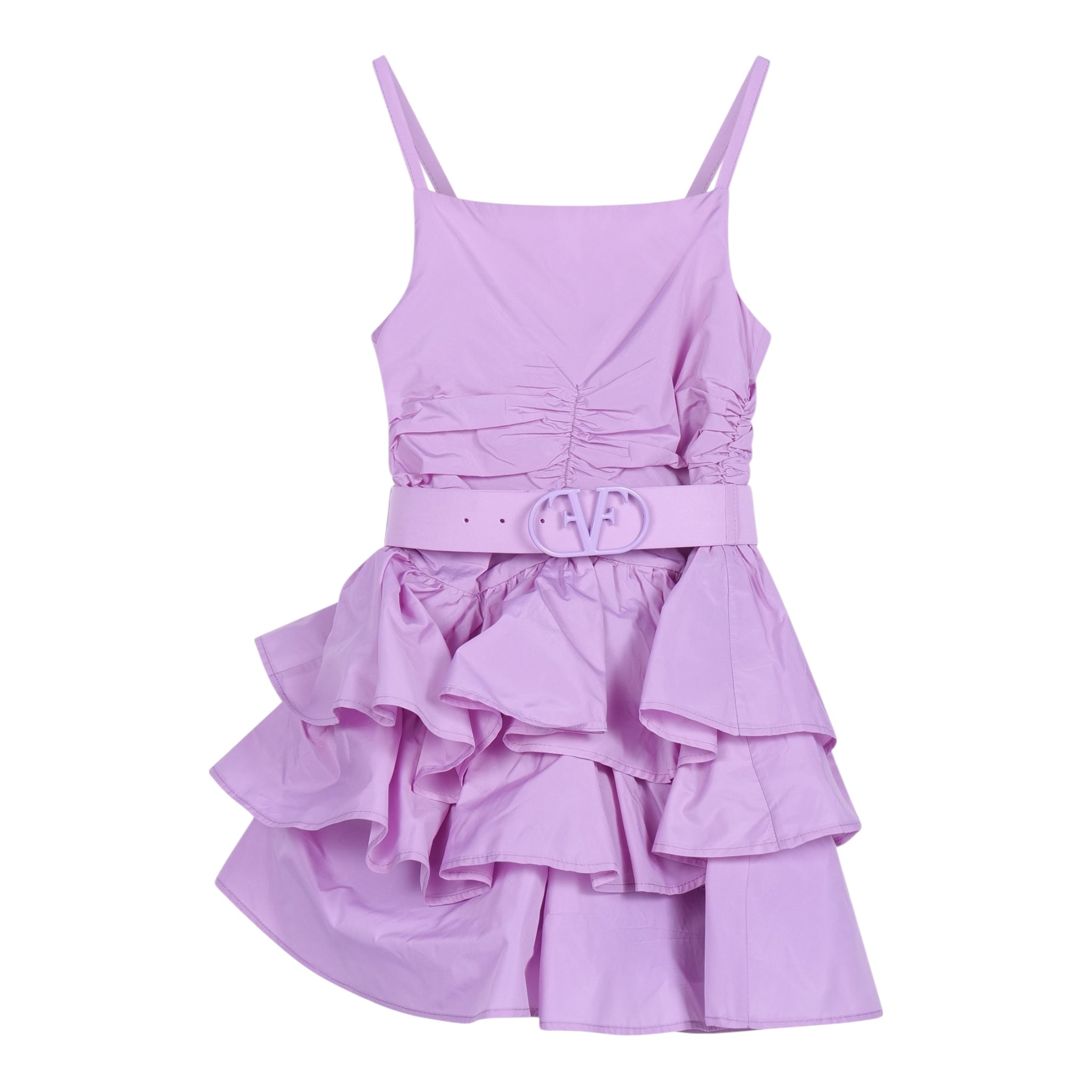 Fun & Fun Abito Bretelline Tinta Unita con Cintura per Bambina FNCJJP16377 GLICINE FUN & FUN 