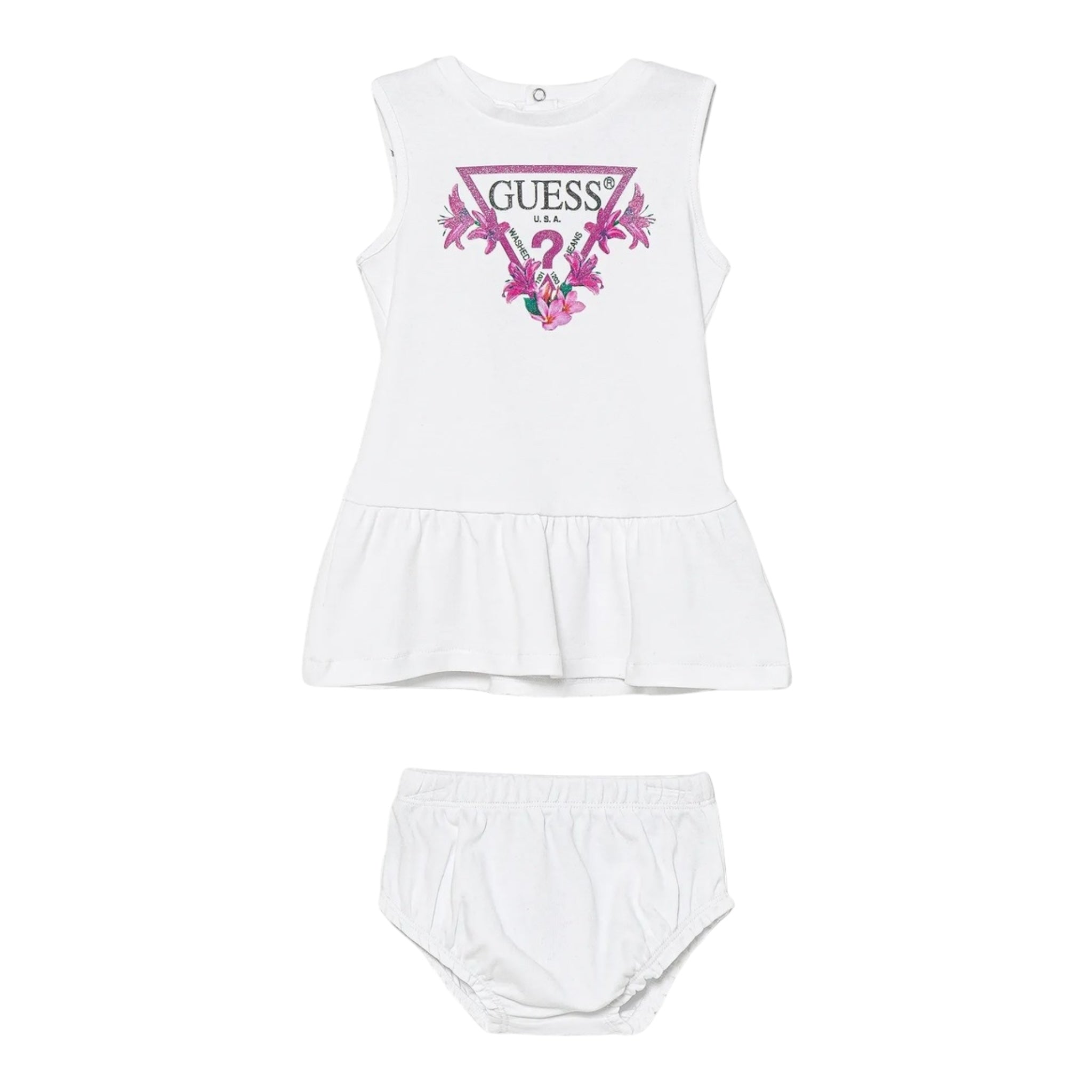 Guess Abito Giromanica Tinta Unita con Culotte per Neonata A4GK18KA6W4 BIANCO GUESS 
