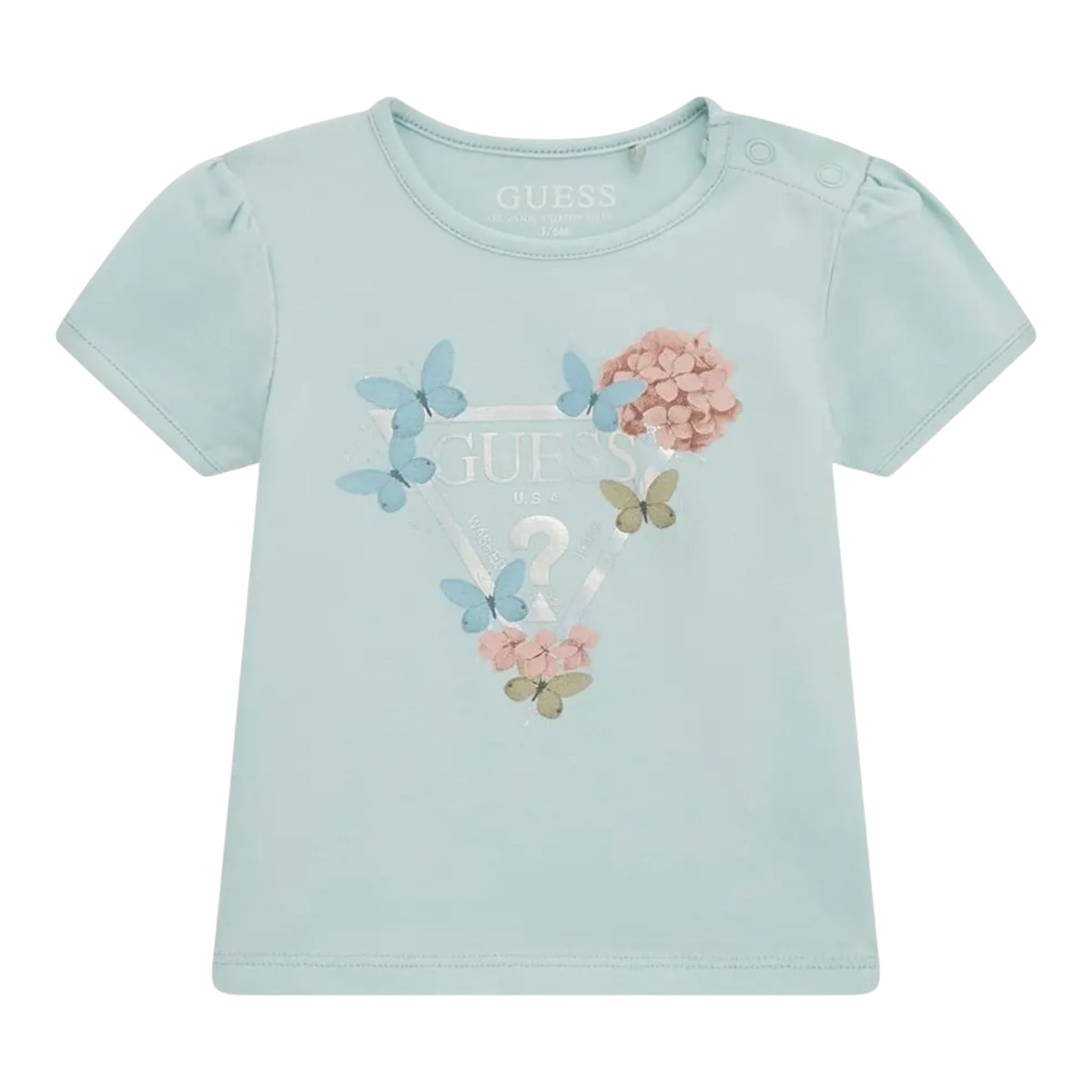 Guess T-Shirt Girocollo Tinta Unita con Logo per Neonata A5RI03K6YW4X VERDE ACQUA GUESS 