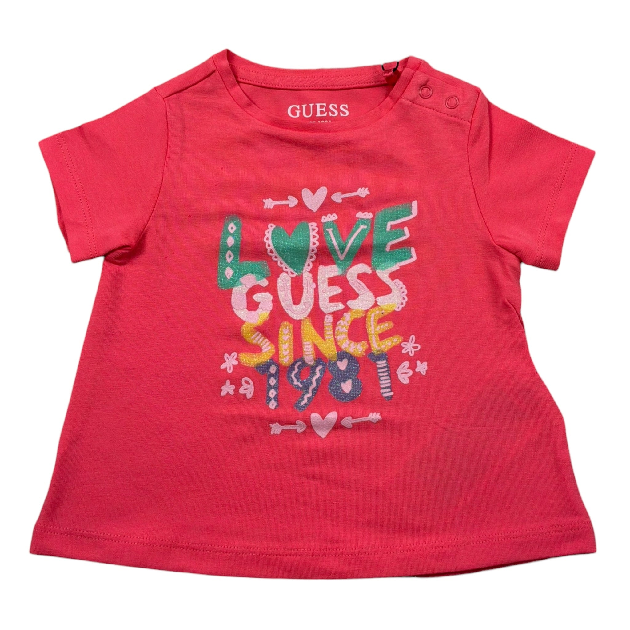 Guess T-Shirt Girocollo Tinta Unita con Stampa per Neonata K3GI01K6YW3X ROSA GUESS 
