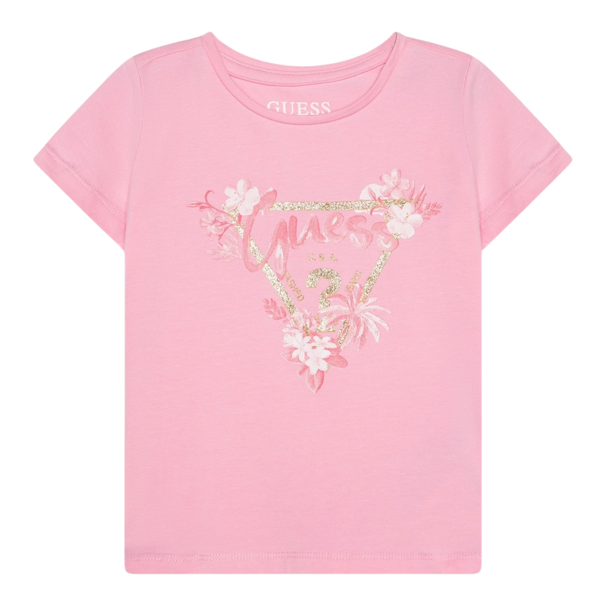 Guess T-Shirt Girocollo Tinta Unita con Stampa per Neonata K5GI14K6YW4N ROSA GUESS 