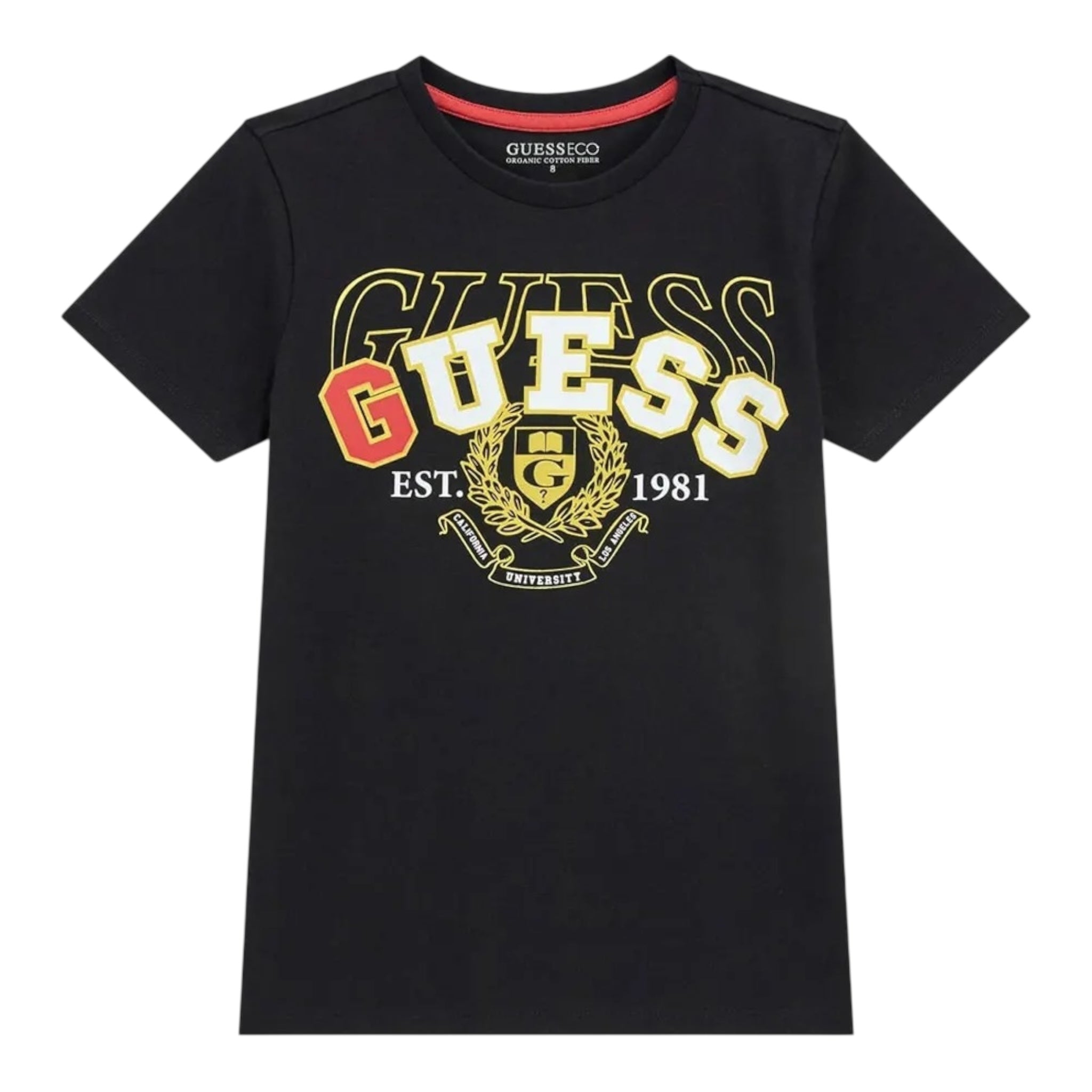 Guess T-Shirt Girocollo Tinta Unita con Stampa per Bambino L5RI02K8HM4 NERO GUESS 