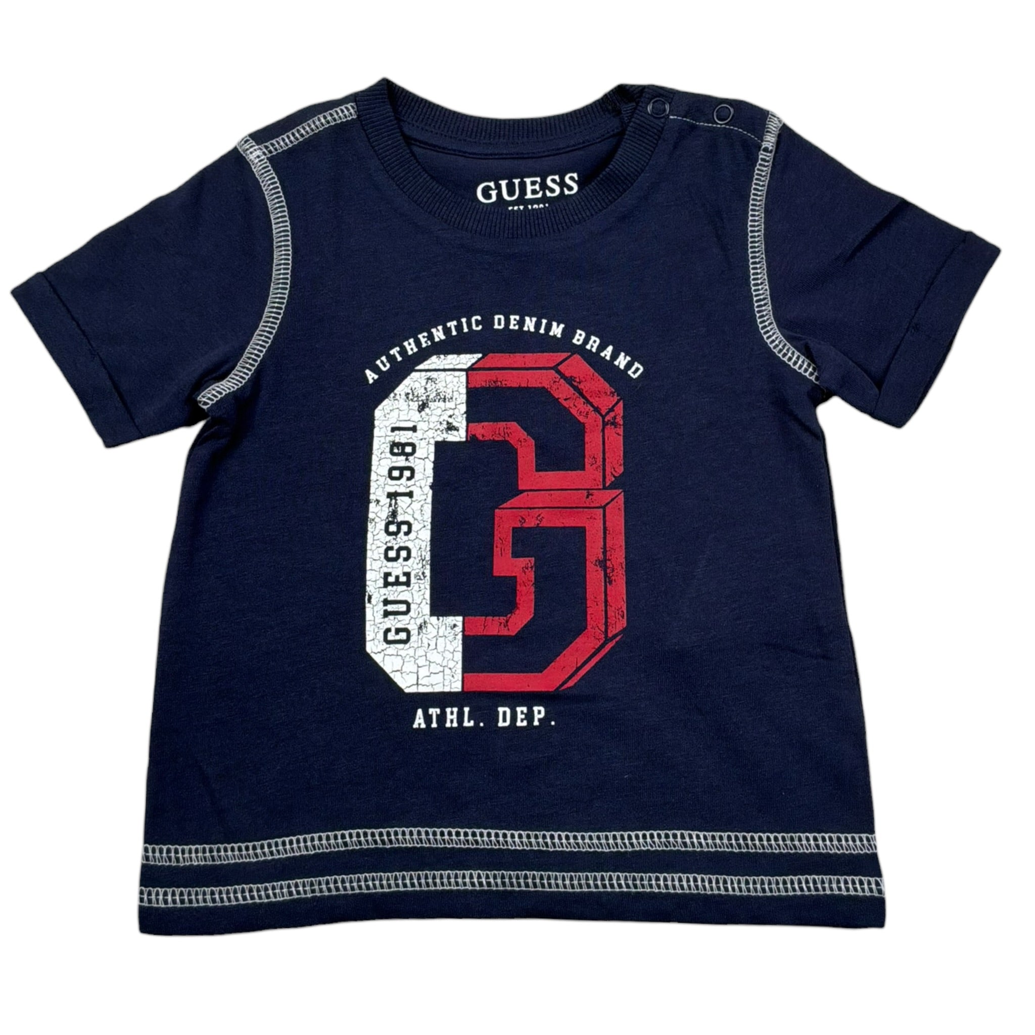 Guess T-Shirt Girocollo Tinta Unita con Stampa per Neonato N1RI15K8HM0 BLU GUESS 