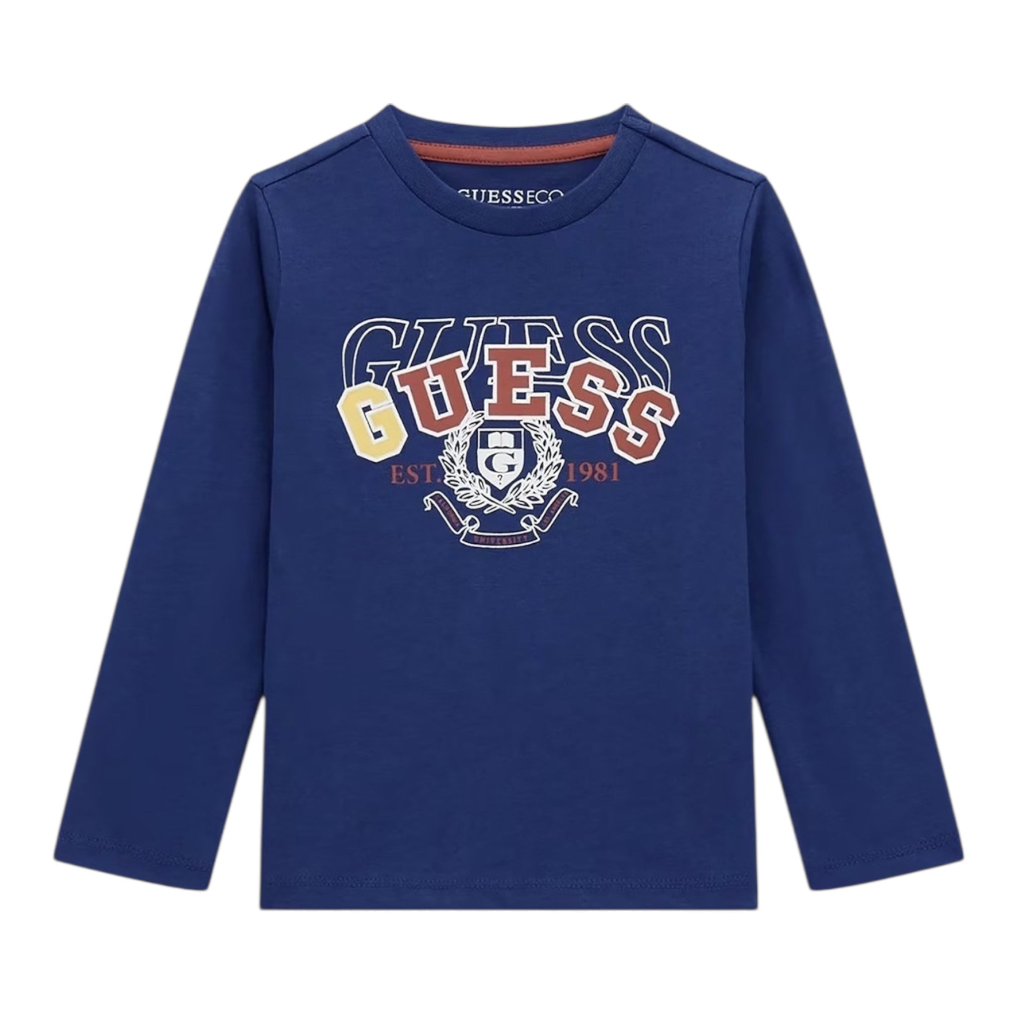 Guess Shirt Girocollo Tinta Unita con Stampa per Neonato N5RI01K8HM4 BLU GUESS 