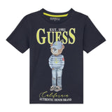 Guess T-Shirt Girocollo Tinta Unita con Stampa per Neonato N5RI20K8HM4NXXX BLU GUESS 