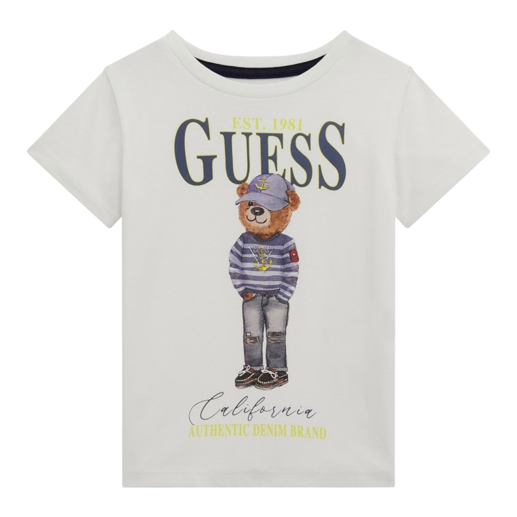 Guess T-Shirt Girocollo Tinta Unita con Stampa per Bambino N5RI20K8HM4XXX BIANCO GUESS 