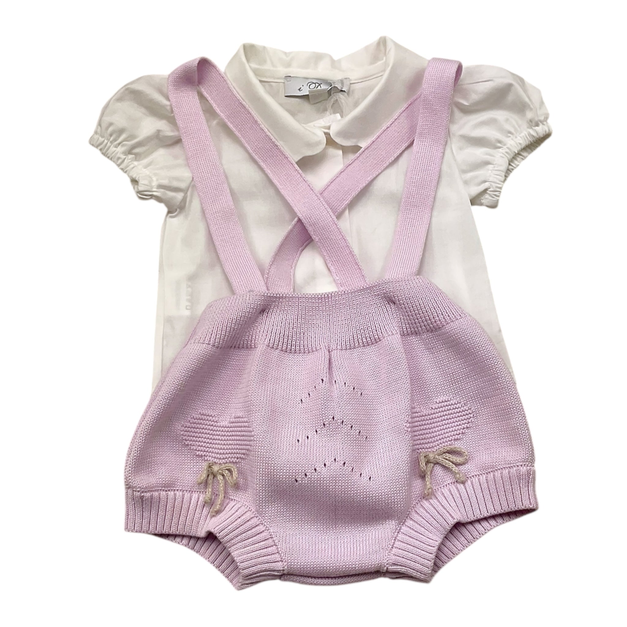 I Delfi Completo 2 Pezzi Camicia-Salopettes Bicolore per Neonata 25P5010 BIANCO/LILLA I DELFI 
