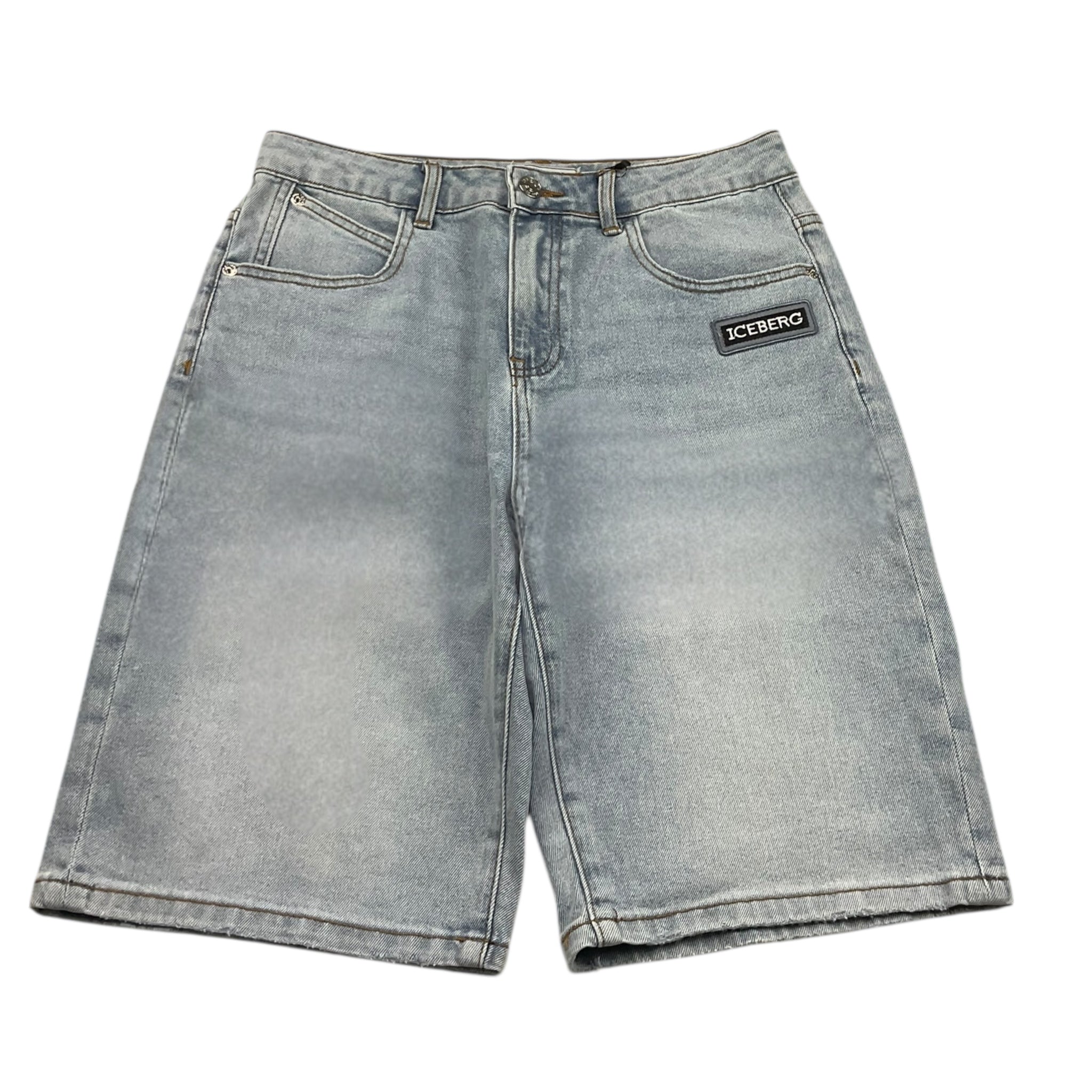Iceberg Bermuda In Denim Tinta Unita con Stampa per Bambino BMICE5100J AZZURRO ICEBERG 