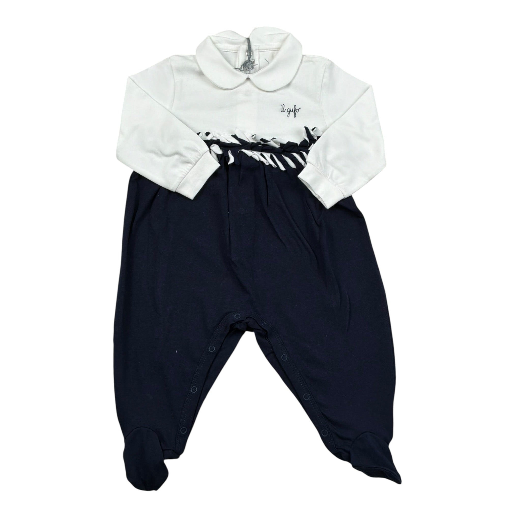 Il Gufo Tutina Bicolore con Stampa per Neonata P19TP254M0032 BIANCO/BLU IL GUFO 