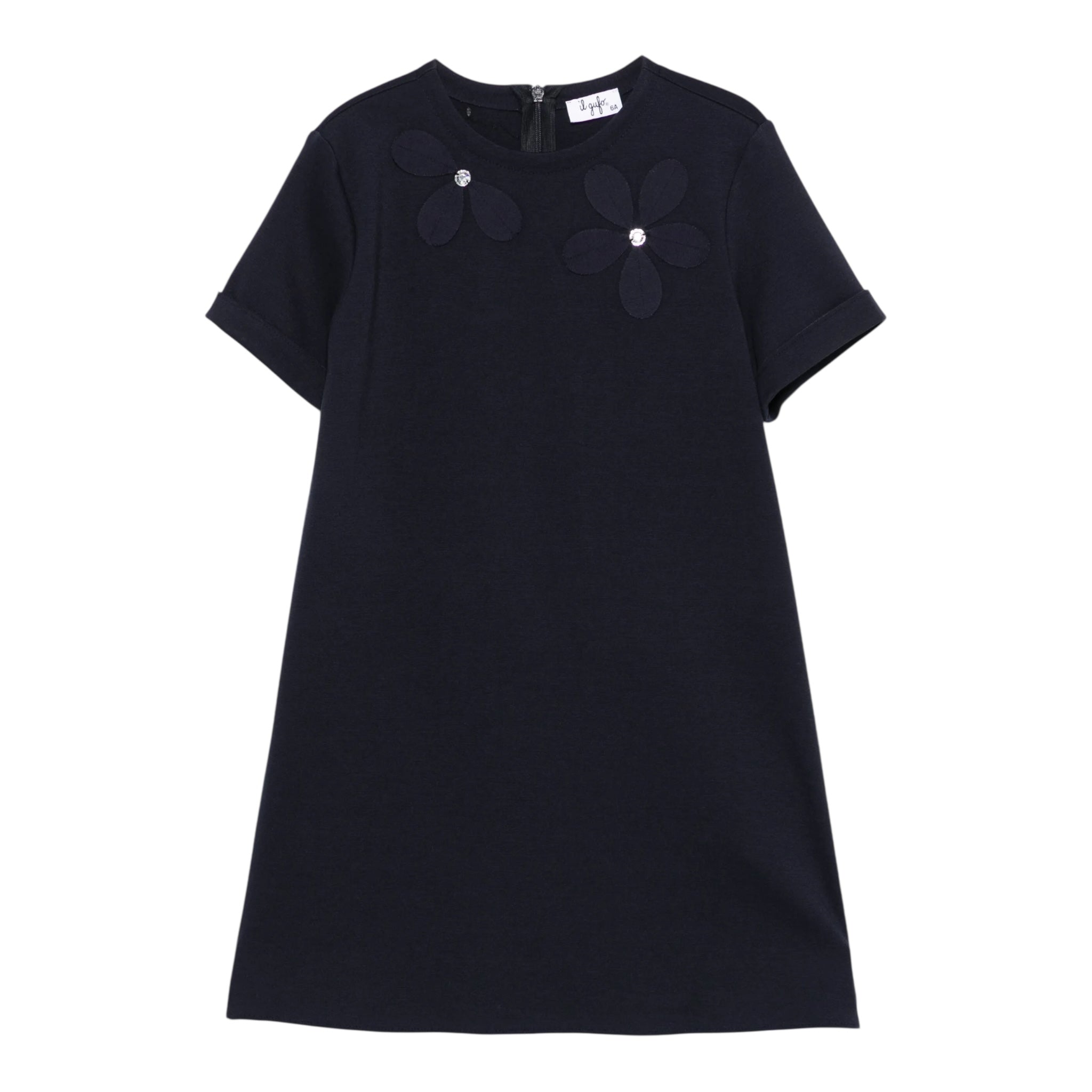 Il Gufo Abito Mezza Manica Tinta Unita con Applicazioni per Bambina P25VM784M0041 BLU IL GUFO 