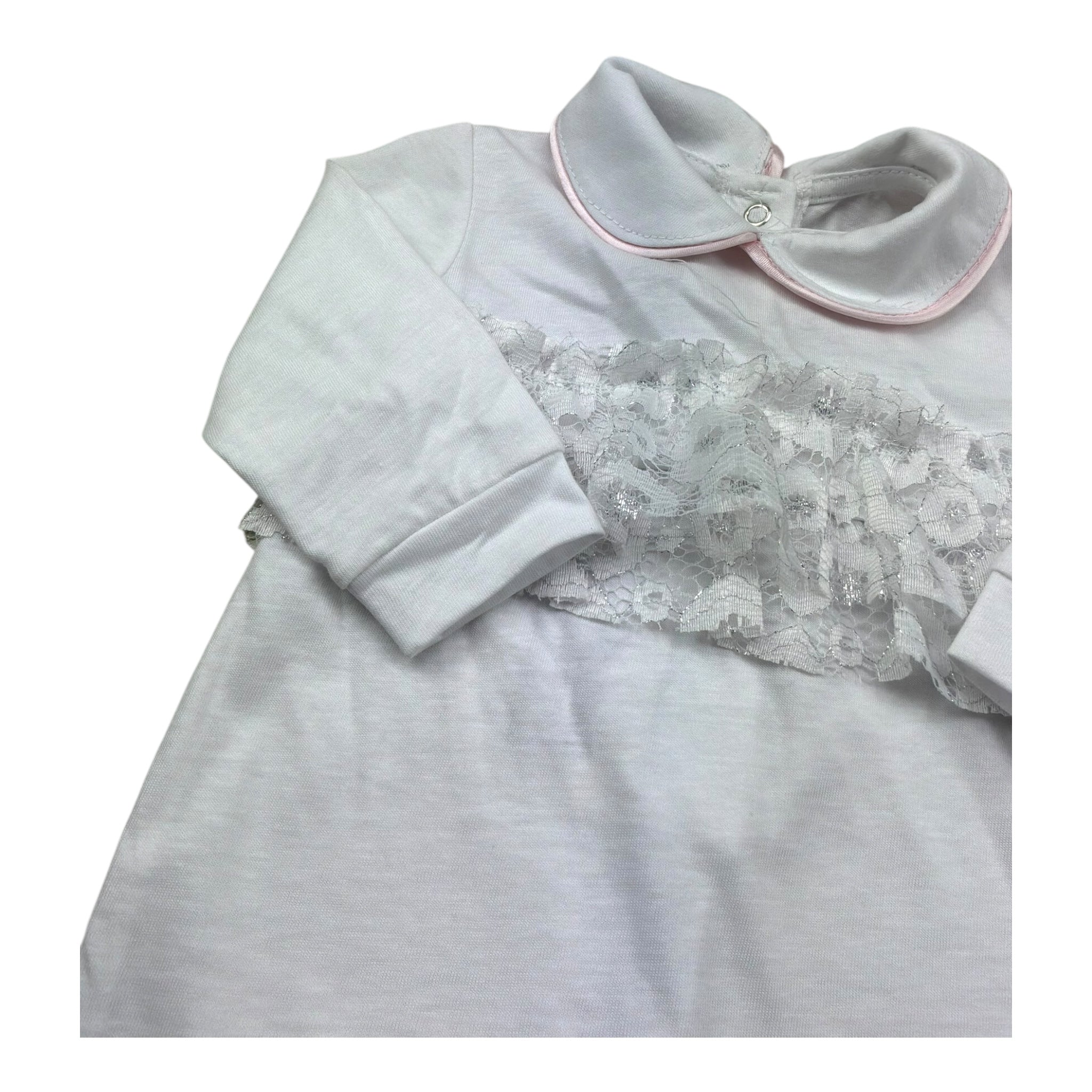 Isabel & Martinez Tutina Manica Lunga Tinta Unita con Ricami per Neonata IM25N435 BIANCO ISABEL & MARTINEZ 