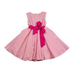 Janice Abito Tinta Unita con Fantatasia A Righe Giromanica per Bambina JN465B BIANCO JANICE 