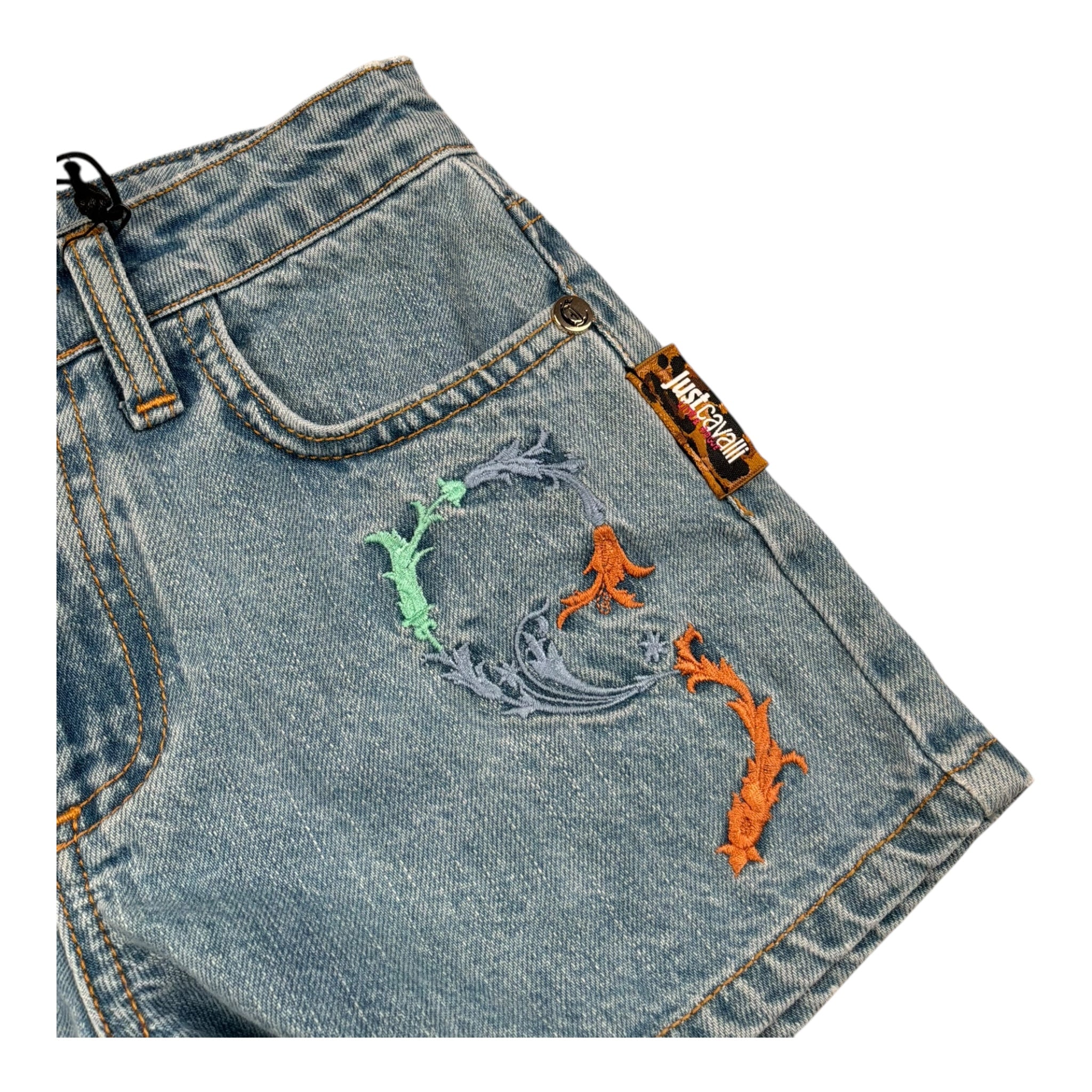 Just Cavalli Short In Denim Tinta Unita con Fantasia per Bambina JGP26088SH AZZURRO JUST CAVALLI 