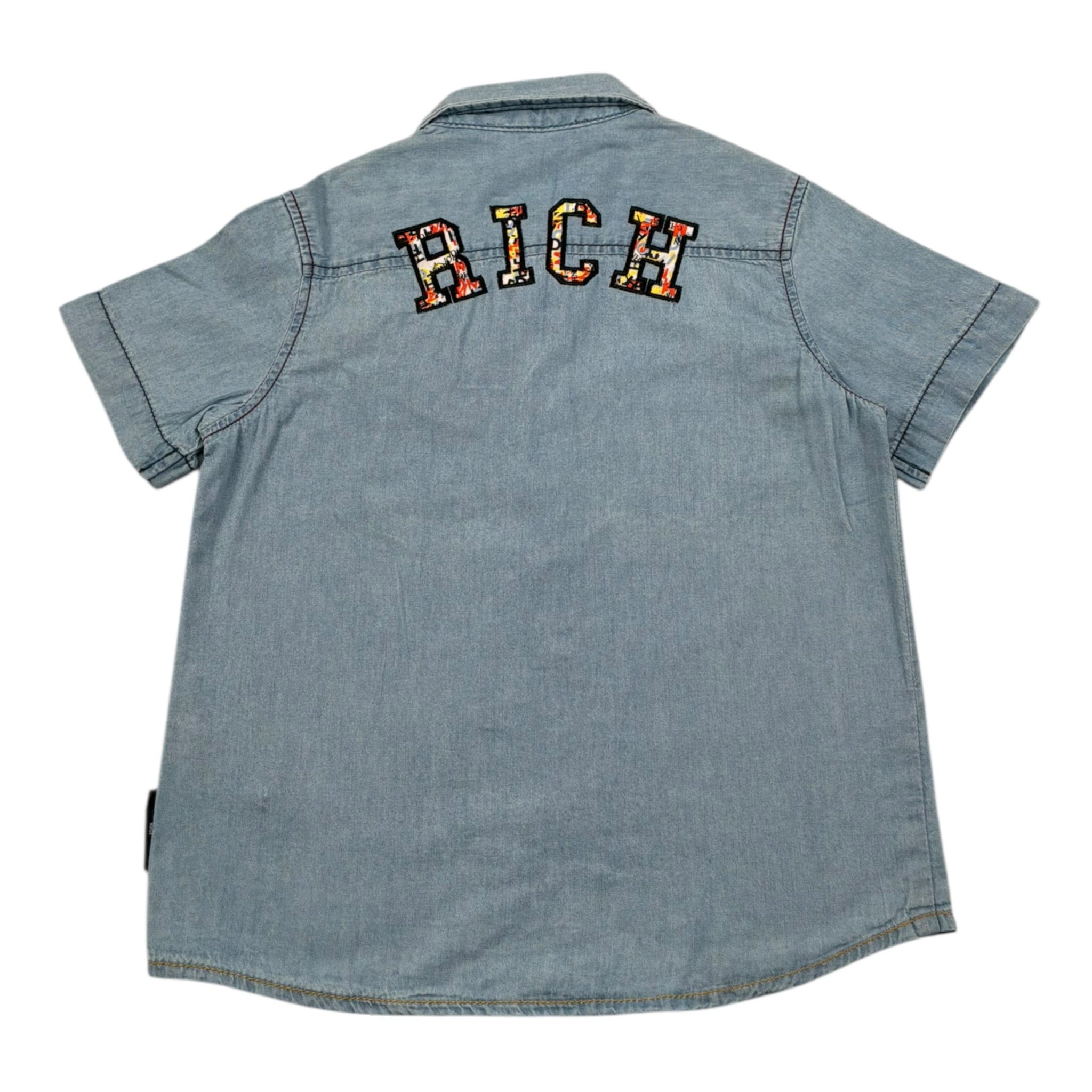 John Richmond Camicia Mezza Manica In Denim Tinta Unita per Neonato RBP25158CEB AZZURRO JOHN RICHMOND 