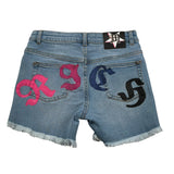 John Richmond Short In Denim tinta unita con Stampa Azzurro per Bambina RGP23160SH AZZURRO JOHN RICHMOND 