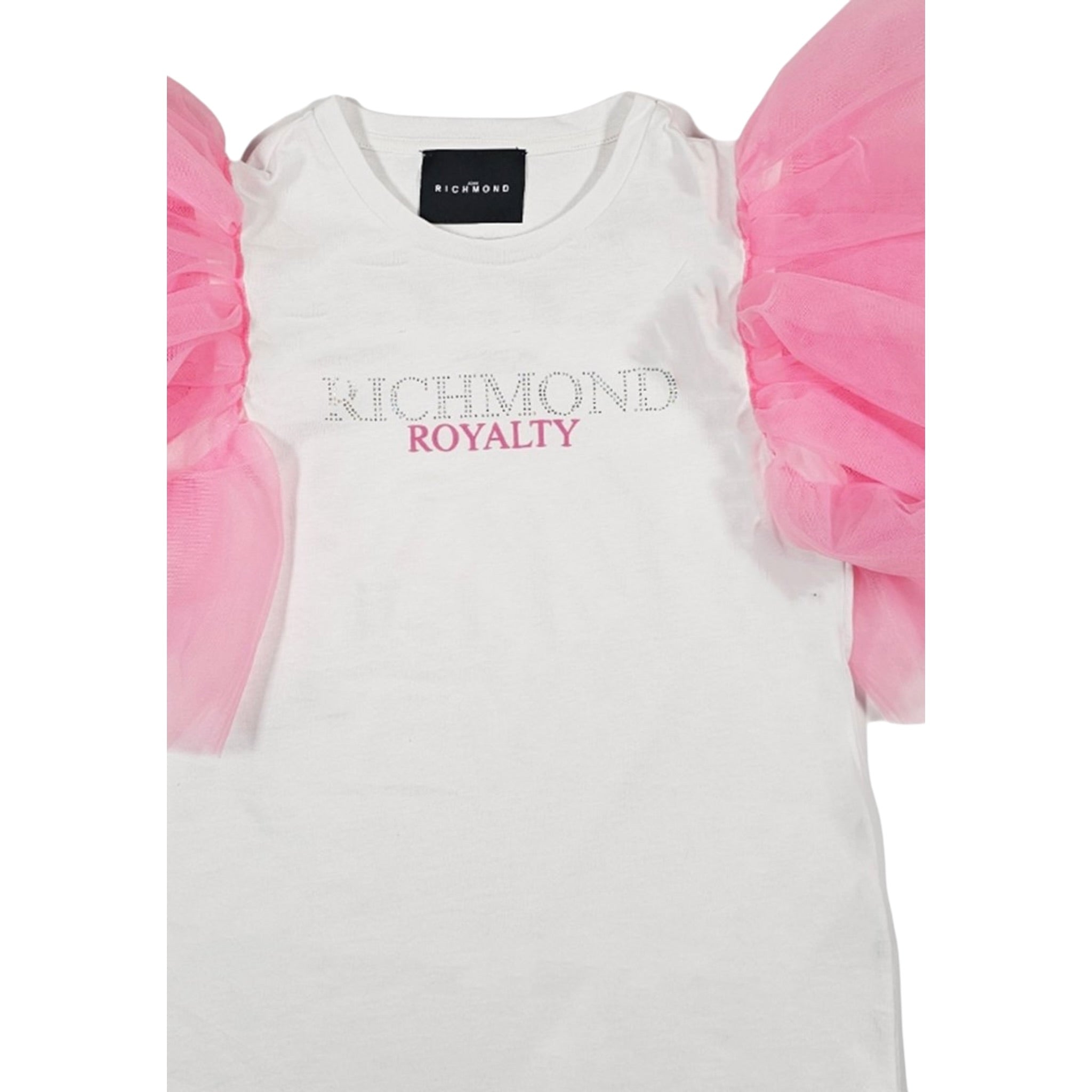 John Richmond T-Shirt Girocollo tinta unita con Maniche In Tulle Bianco per Bambina RGP2408TS BIANCO JOHN RICHMOND 