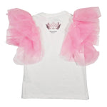 John Richmond T-Shirt Girocollo tinta unita con Maniche In Tulle Bianco per Bambina RGP2408TS BIANCO JOHN RICHMOND 