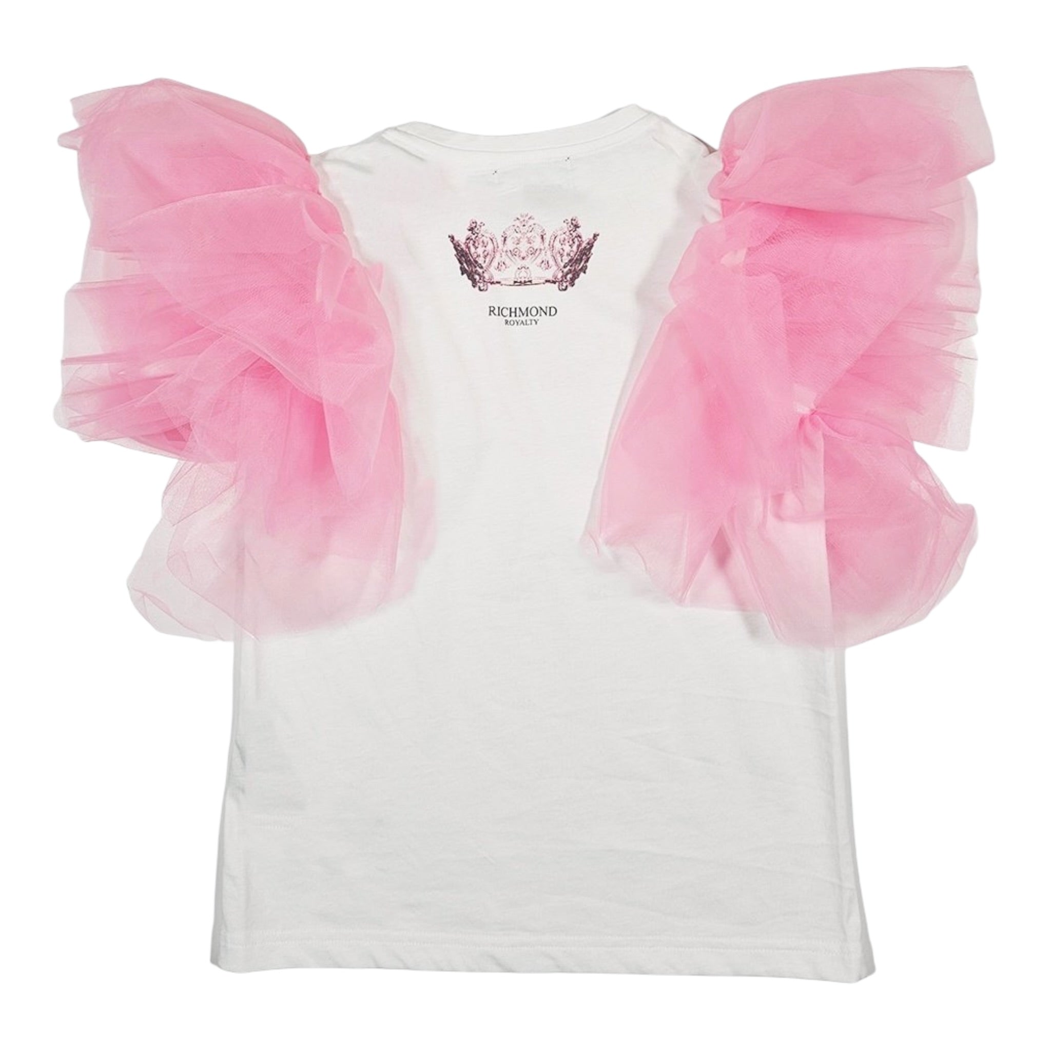 John Richmond T-Shirt Girocollo tinta unita con Maniche In Tulle Bianco per Bambina RGP2408TS BIANCO JOHN RICHMOND 