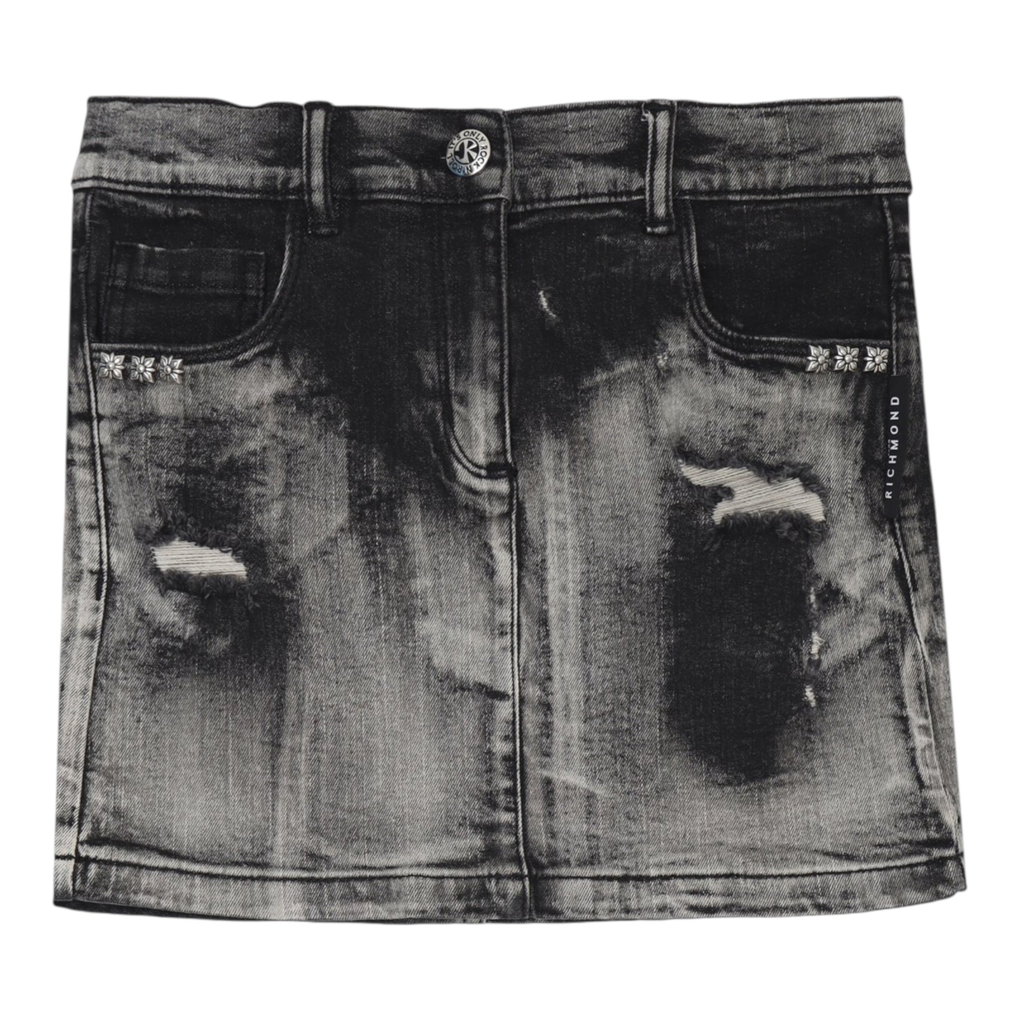 John Richmond Gonna In Denim tinta unita con Girovita Regolabile Nero per Bambina RGP25016GOXX NERO JOHN RICHMOND 