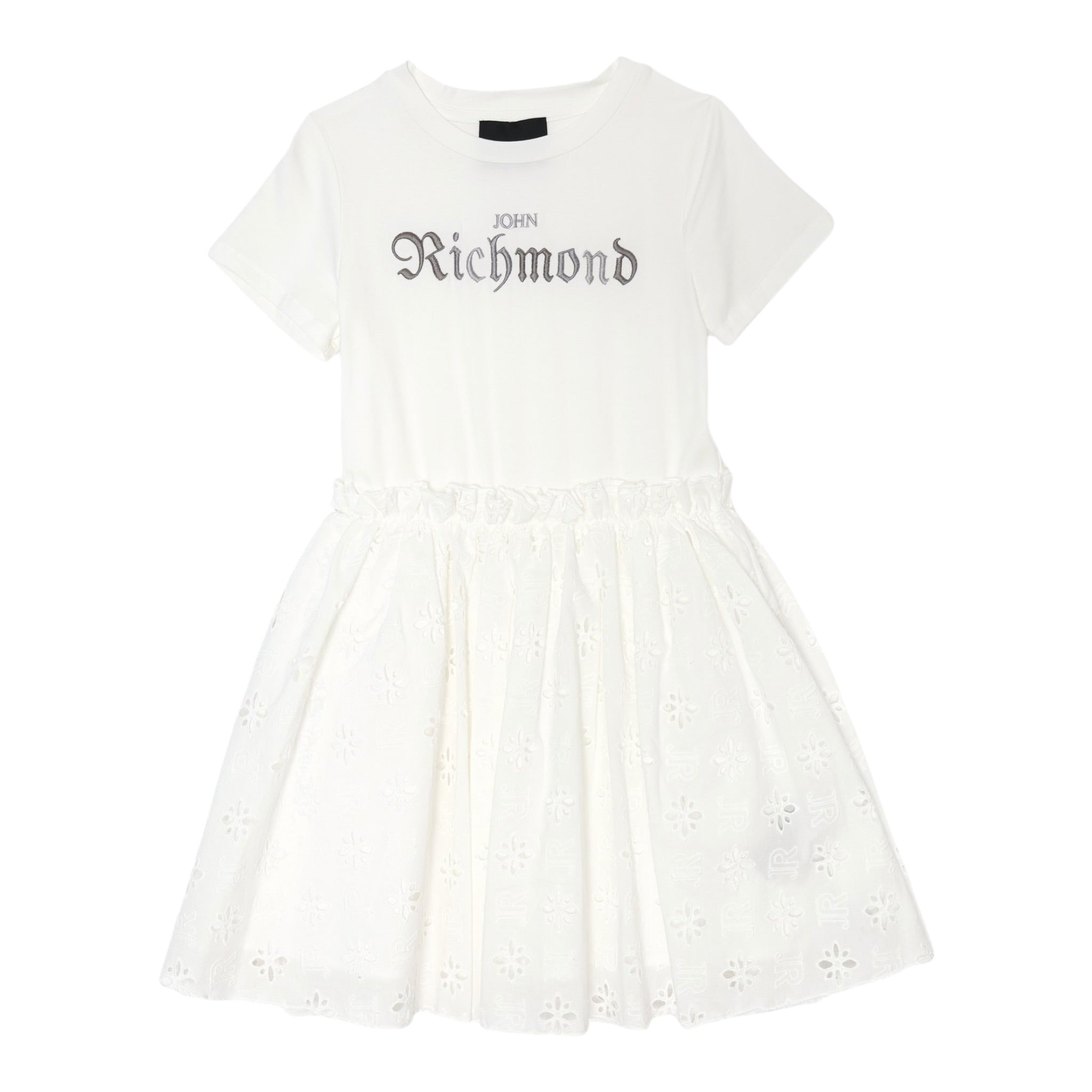 John Richmond Abito Mezza Manica tinta unita con Logo Bianco per Bambina RGP25106VE BIANCO JOHN RICHMOND 