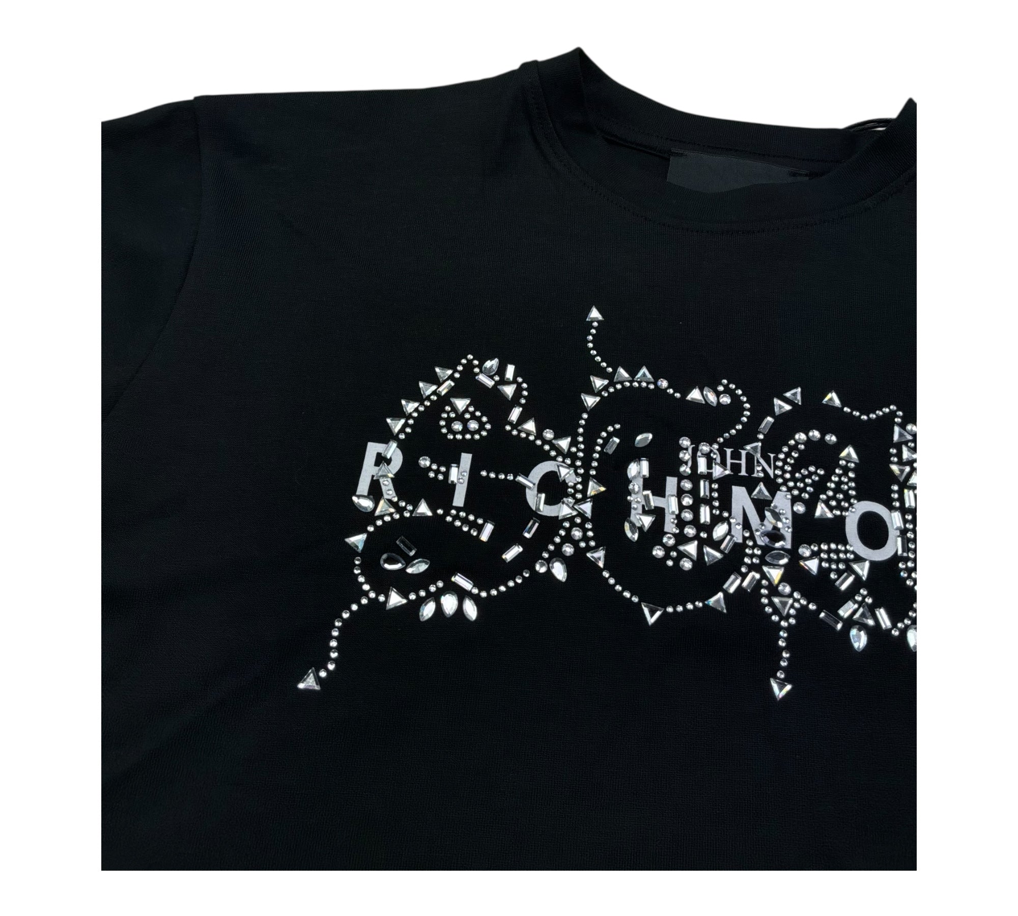 John Richmond T-Shirt Girocollo Tinta Unita con Brillantini per Bambina RGP26203TS NERO JOHN RICHMOND 