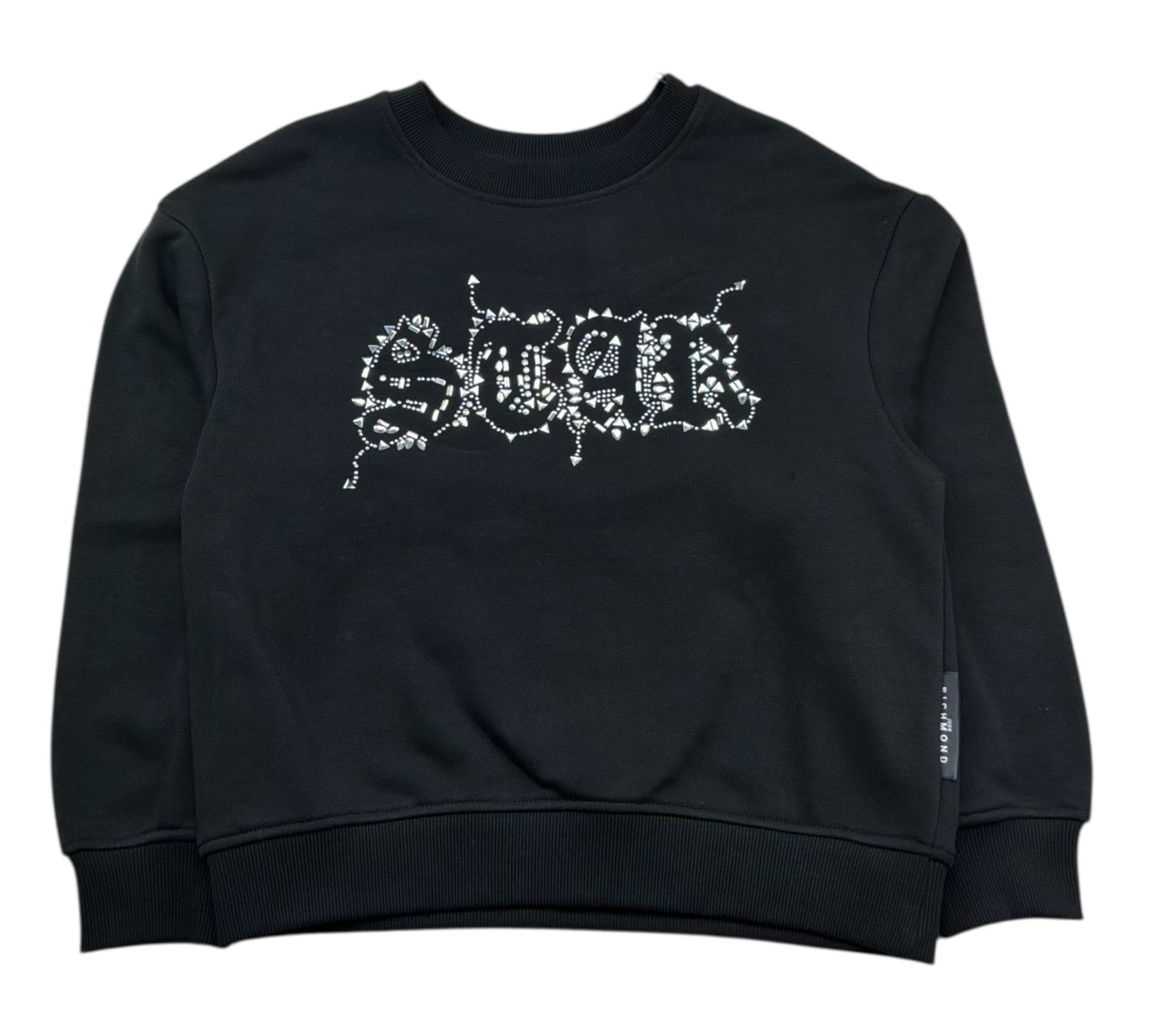 John Richmond Felpa Chiusa Girocollo Tinta Unita con Strass per Bambina RGP26204FE NERO JOHN RICHMOND 