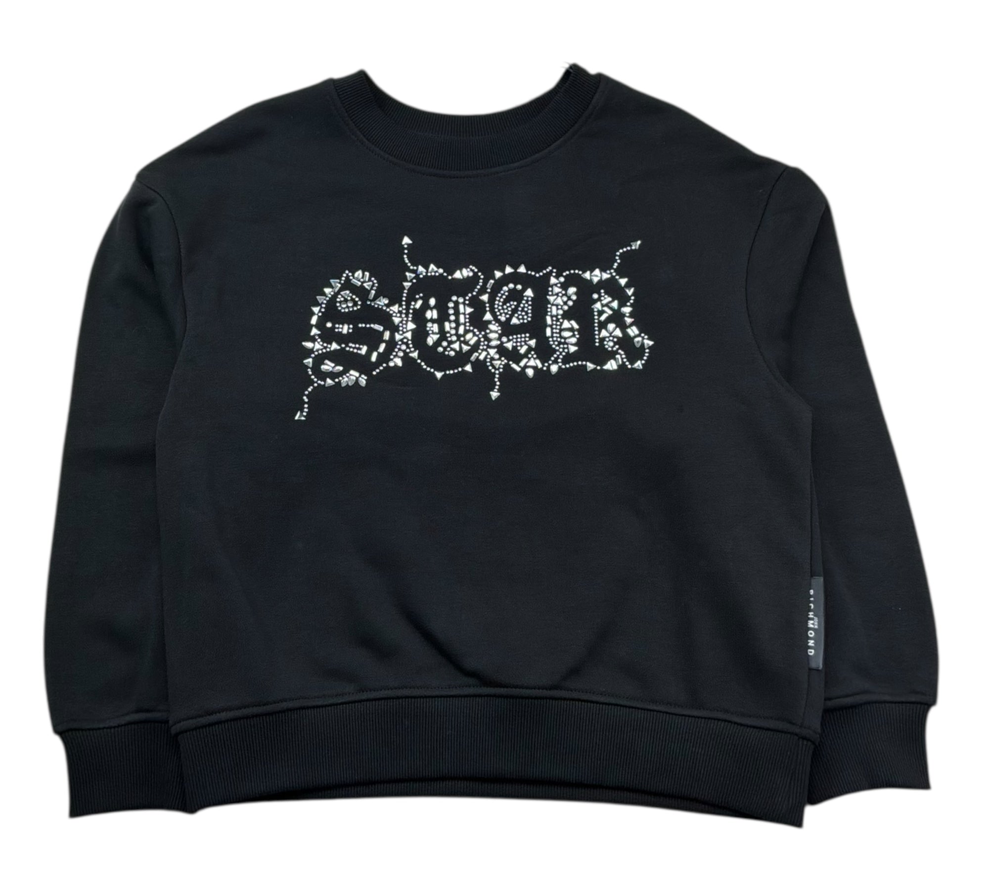 John Richmond Felpa Chiusa Girocollo Tinta Unita con Strass per Bambina RGP26204FE NERO JOHN RICHMOND 