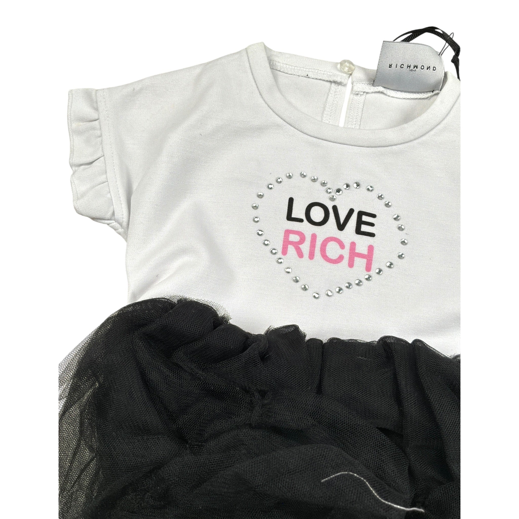 John Richmond Abito Mezza Manica Bicolore con Gonna Tulle E Cinturino Bianco/Nero per Neonata RIP24118CL BIANCO/NERO JOHN RICHMOND 