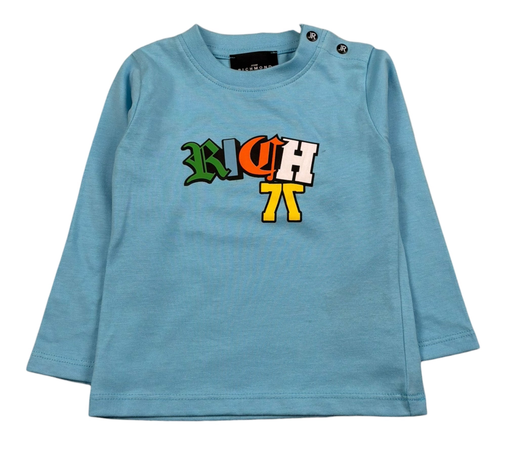John Richmond Shirt Girocollo Tinta Unita con Logo per Neonato RIP26105TS AZZURRO JOHN RICHMOND 