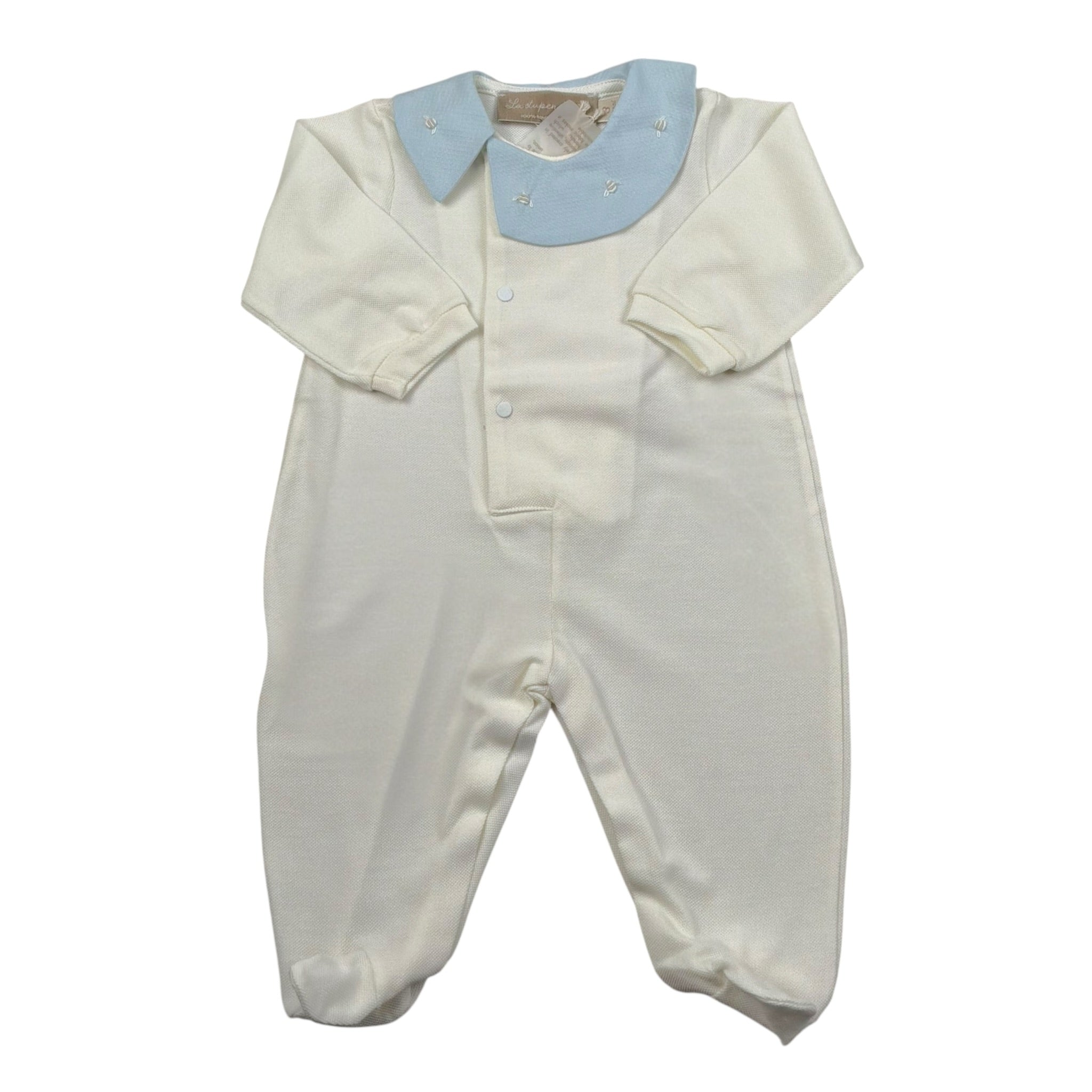 La Stupenderia Tutina Tinta Unita con Stampa per Neonata TBTT67 PANNA/AZZURRO LA STUPENDERIA 