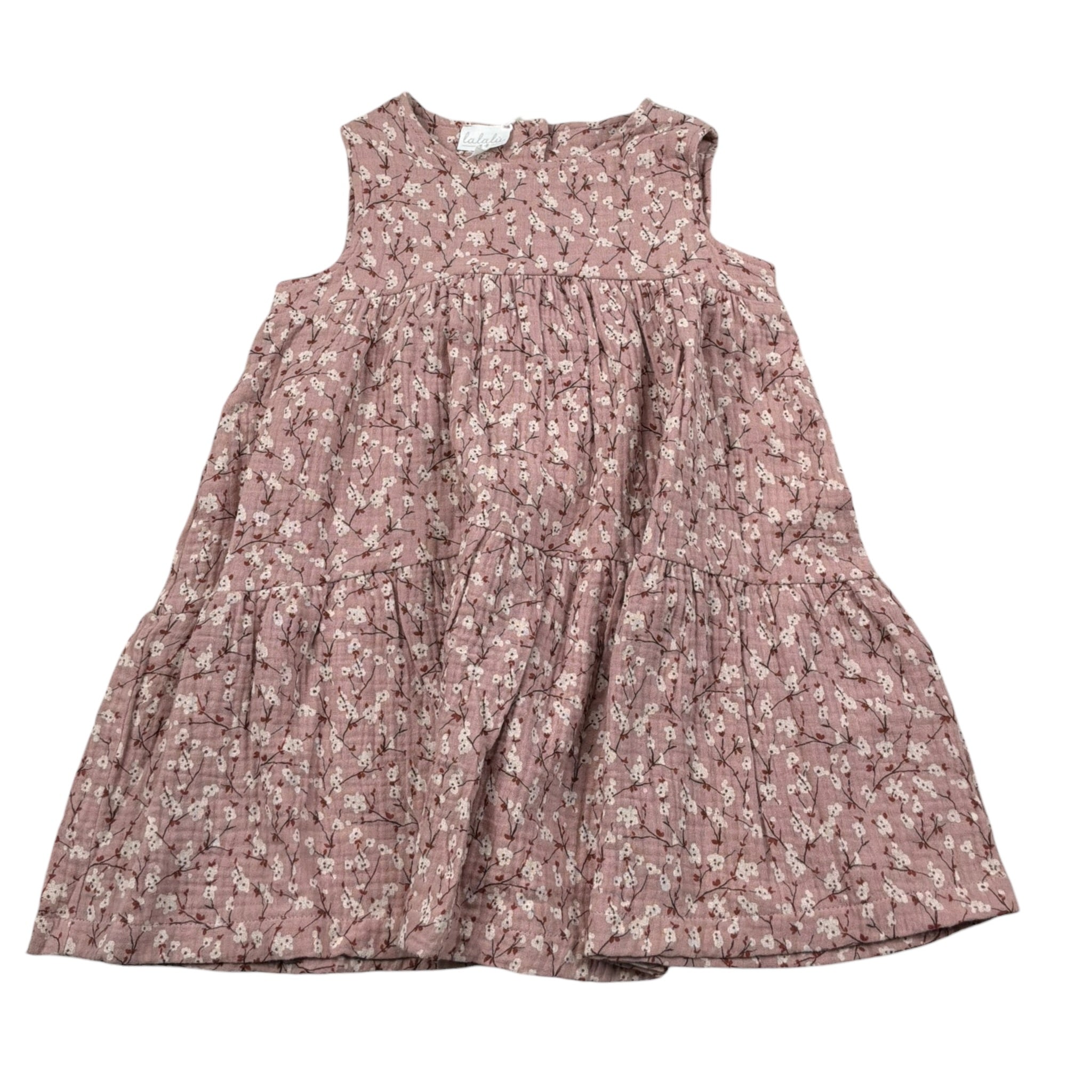 Lalalu' Abito Giromanica tinta unita Stampa Floreale Rosa per Bambina VTL0021IB ROSA LALALU' 