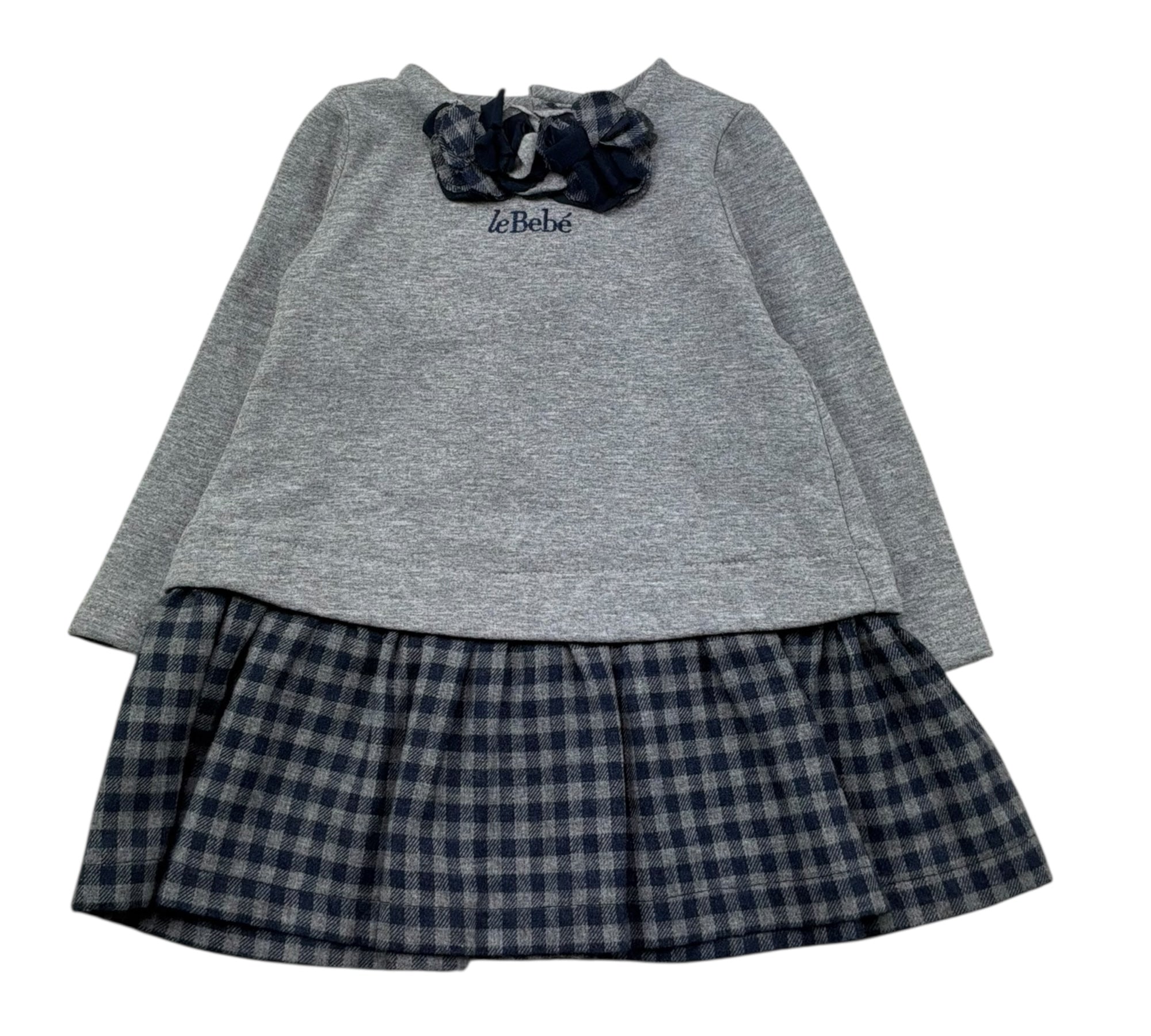Le Bebe Abito Manica Lunga Tinta Unita con Applicazioni per Neonata LBG0369 GRIGIO LE BEBE 